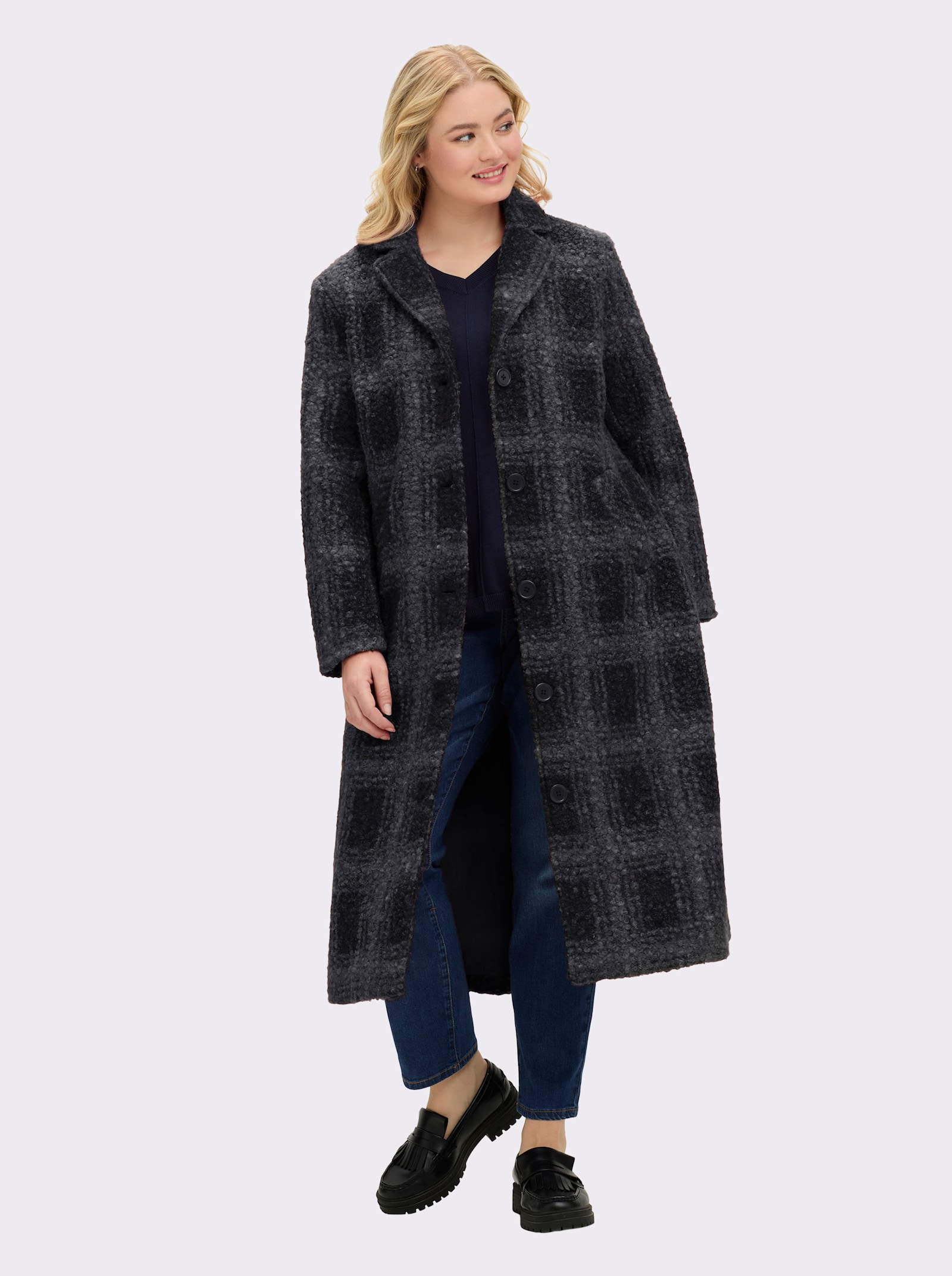 sheego Wintermantel mit Karomuster - schwarz-graphit-gemustert