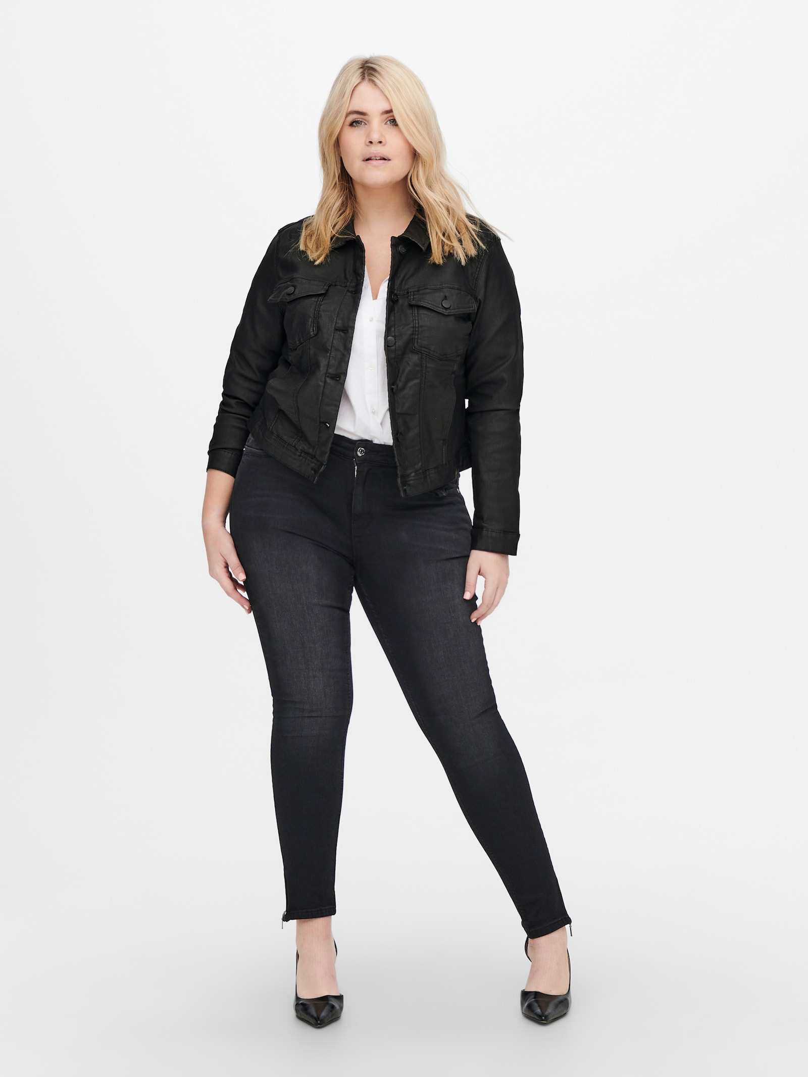 ONLY CARMAKOMA Lederimitatjacke - black detail:coated
