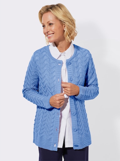 Strickjacke im Ajourmuster - himmelblau