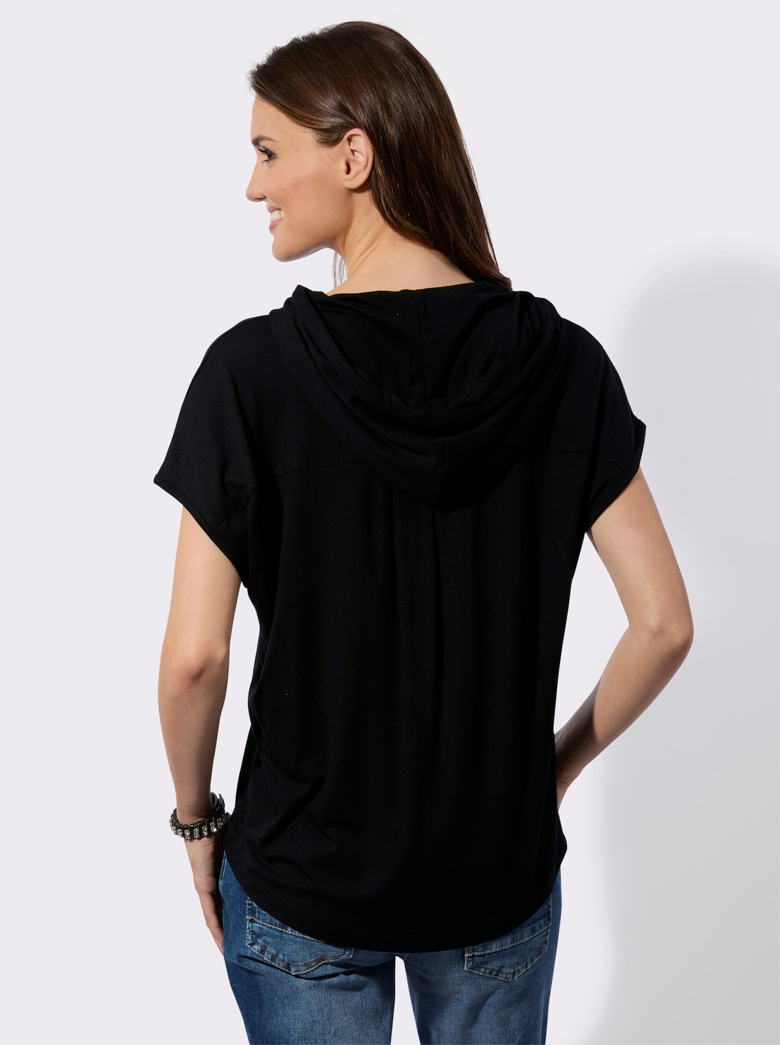 Shirt met capuchon en zilverkleurige print - zwart