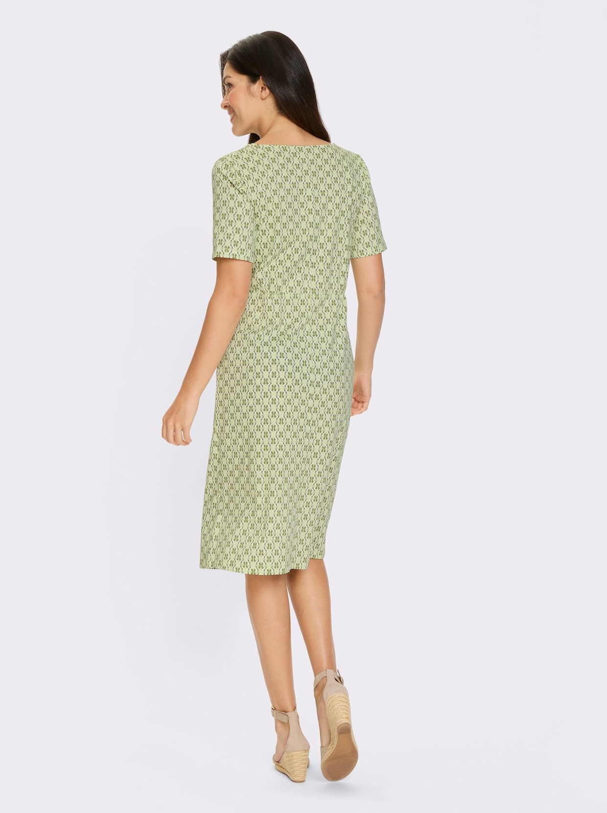 Jerseykleid - pistazie-khaki-bedruckt