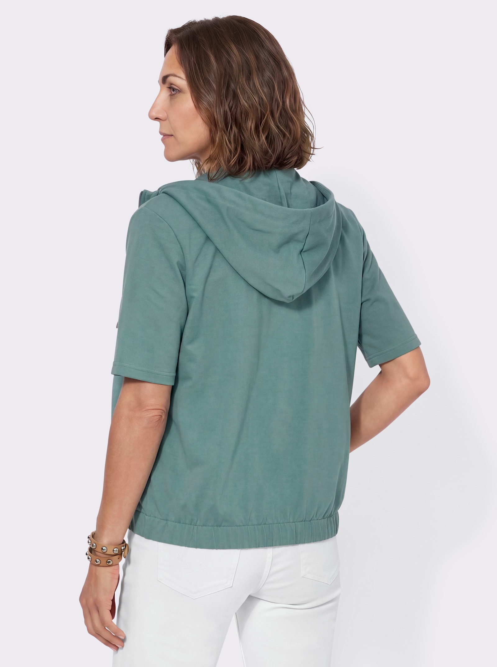 Shirtjacke mit Kapuze und Halbärmeln - jade