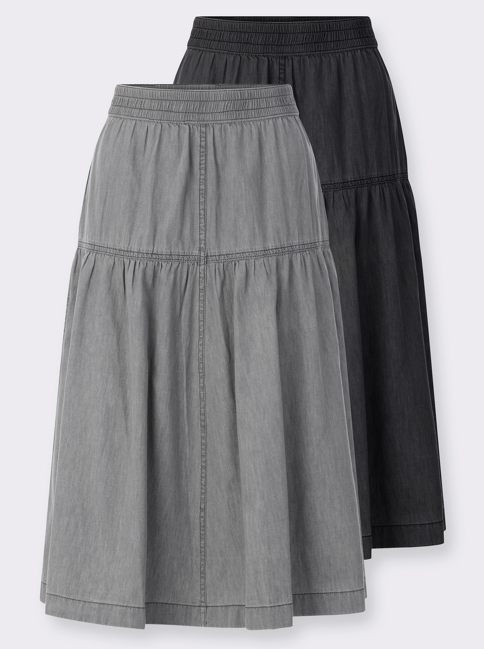 Jeansrock mit Rundum-Dehnbund - light grey-denim + graphit-denim
