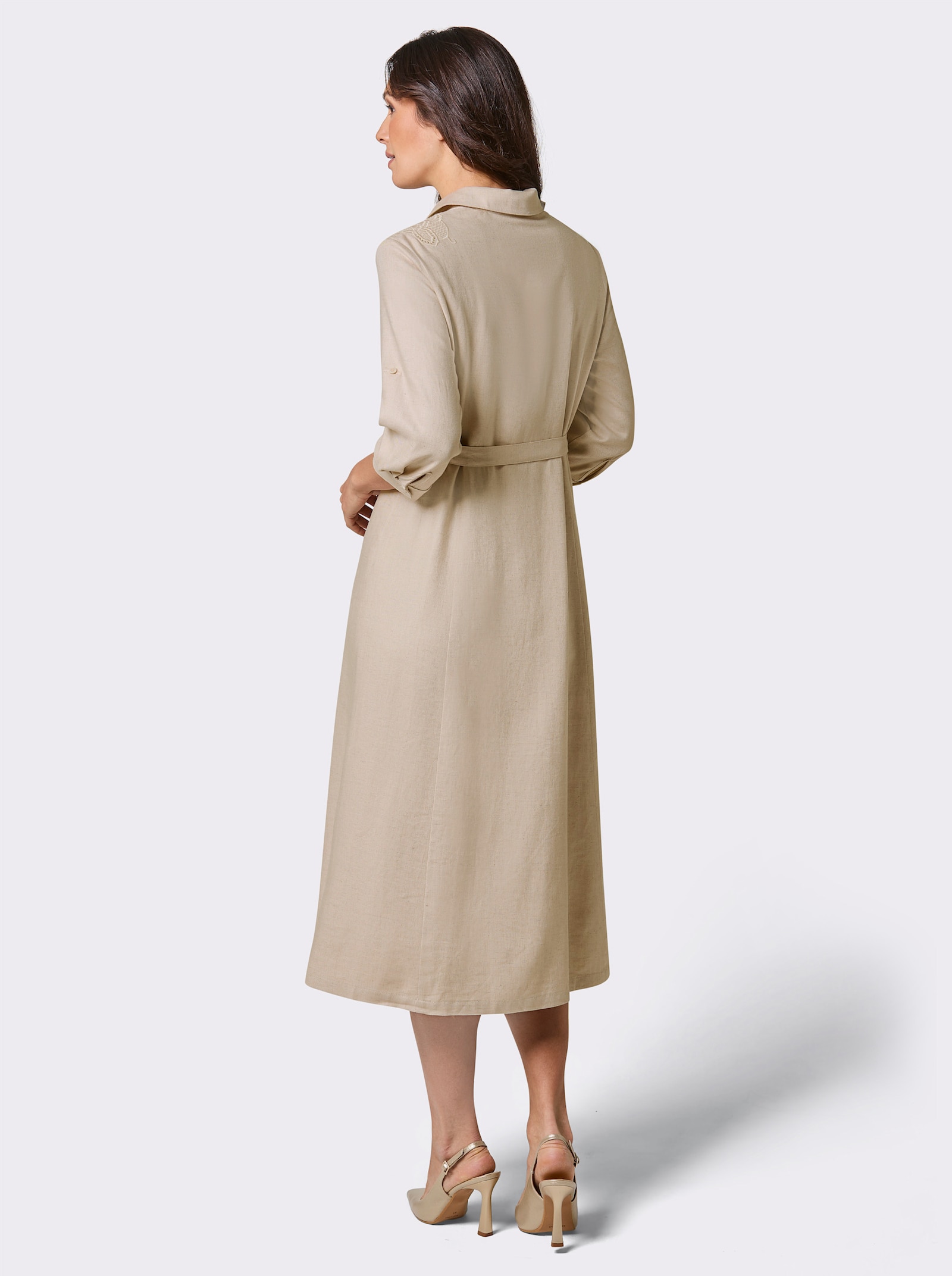 CREATION L PREMIUM Hemdblusenkleid mit Bindegürtel - sand-meliert