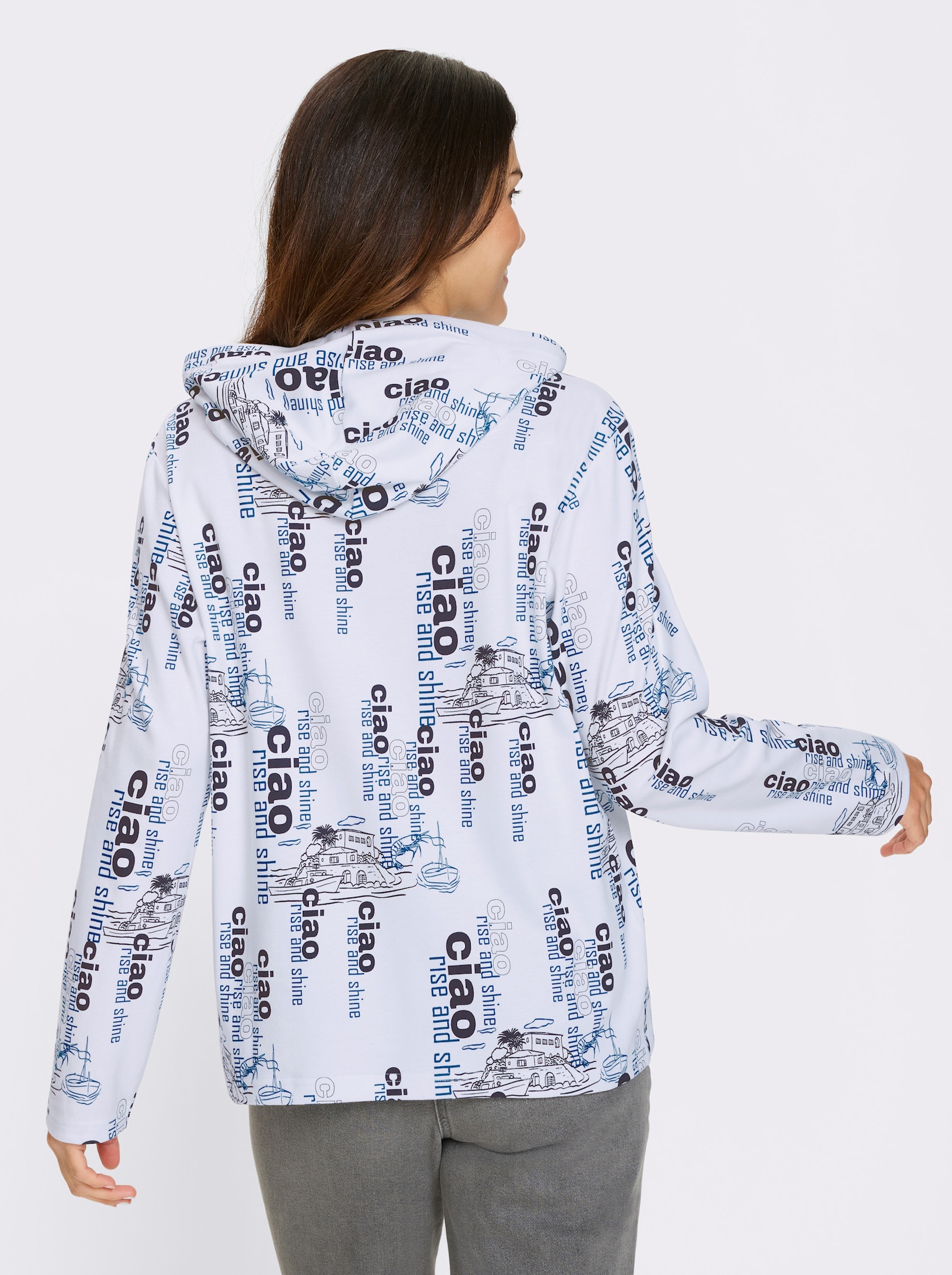Sweatshirt met maritieme print rondom - wit/marine geprint