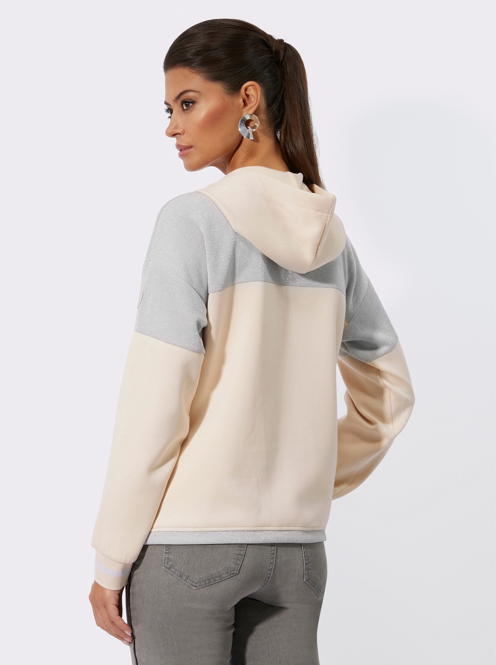 Sweatjacke im softweichen Modal-Mix - silberfarben-elfenbein