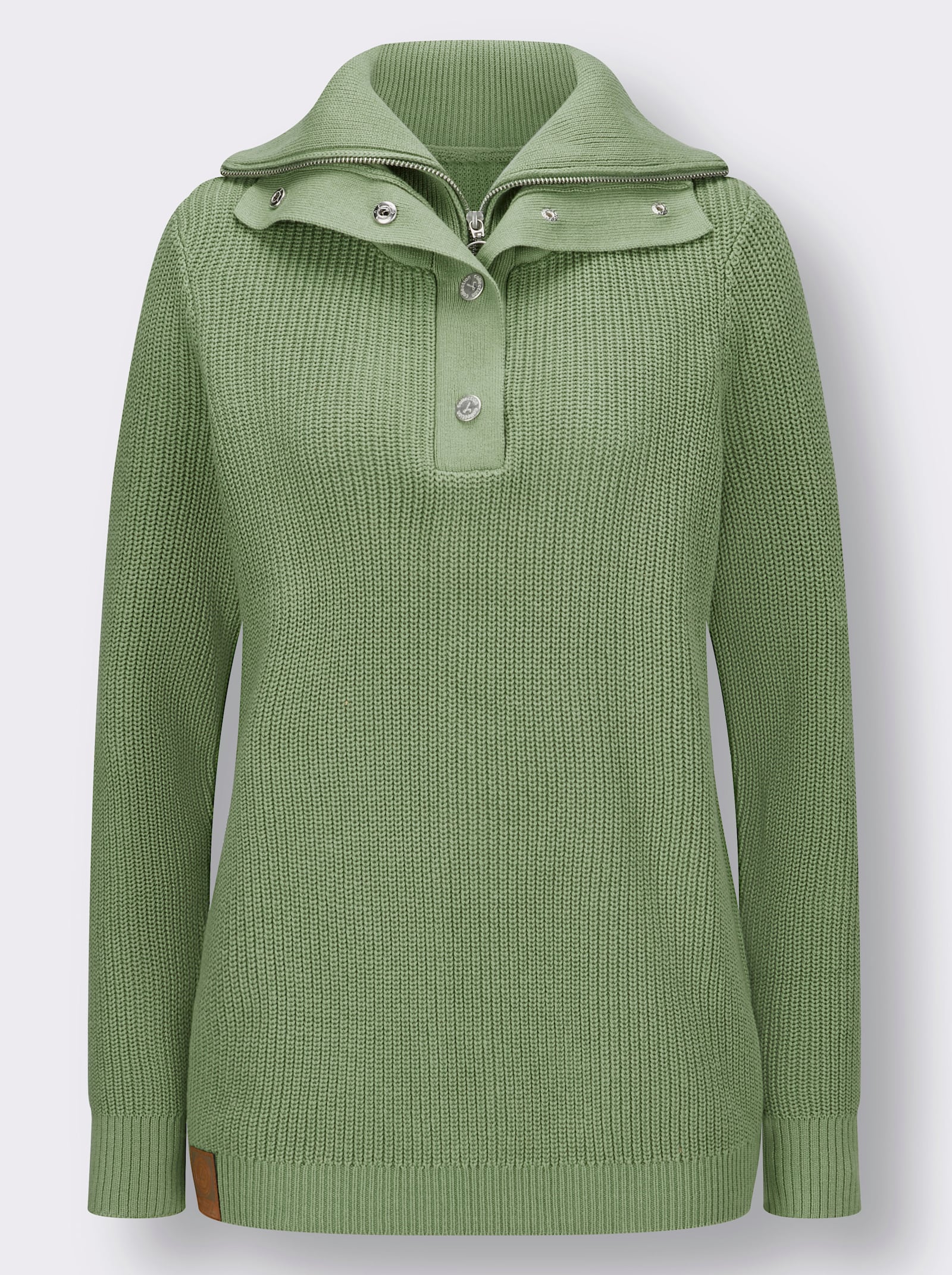 Strickpullover mit Troyerkragen - eucalyptus