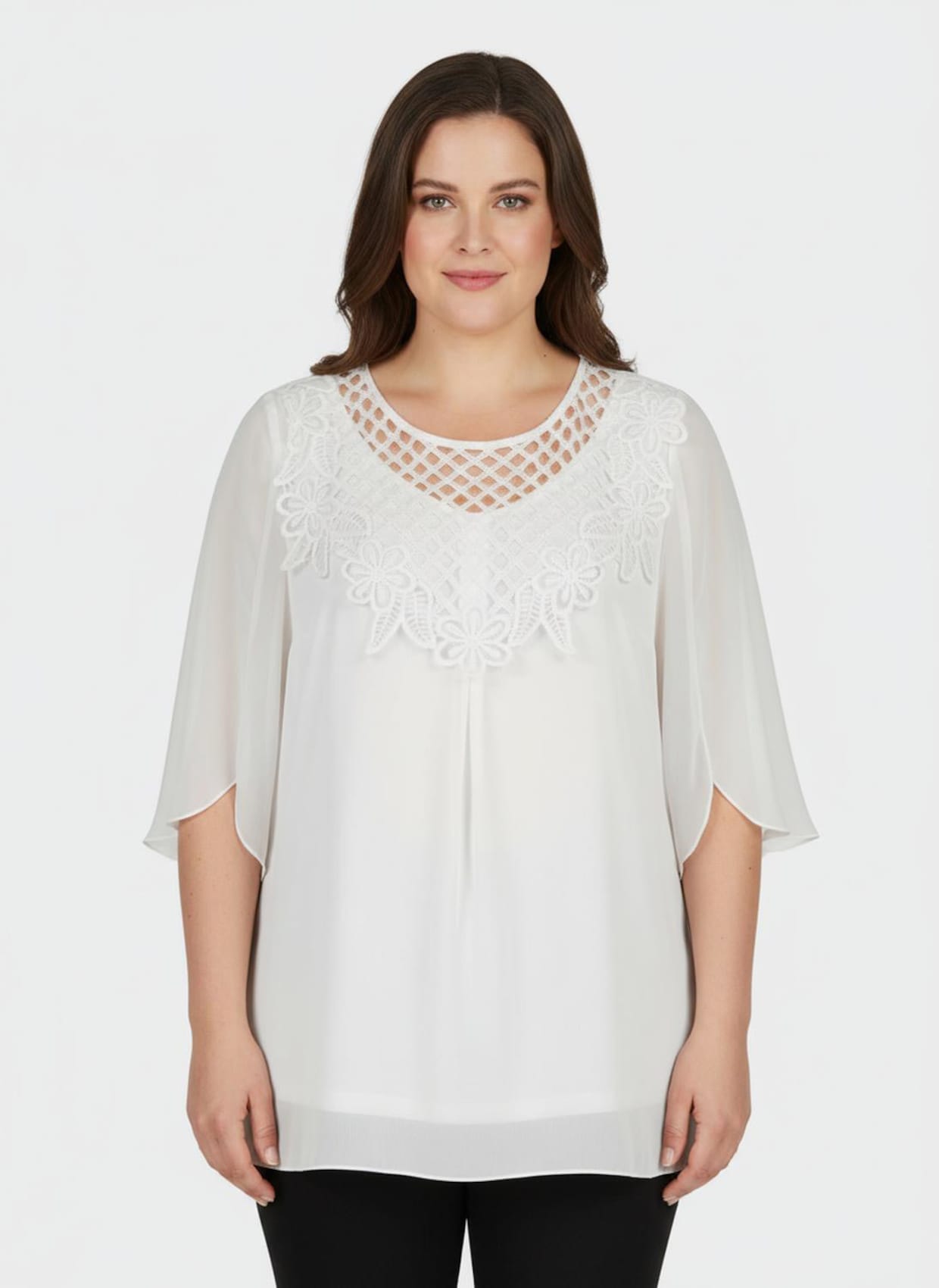 Spitzentunika mit blickdicht unterlegtem Body - ecru