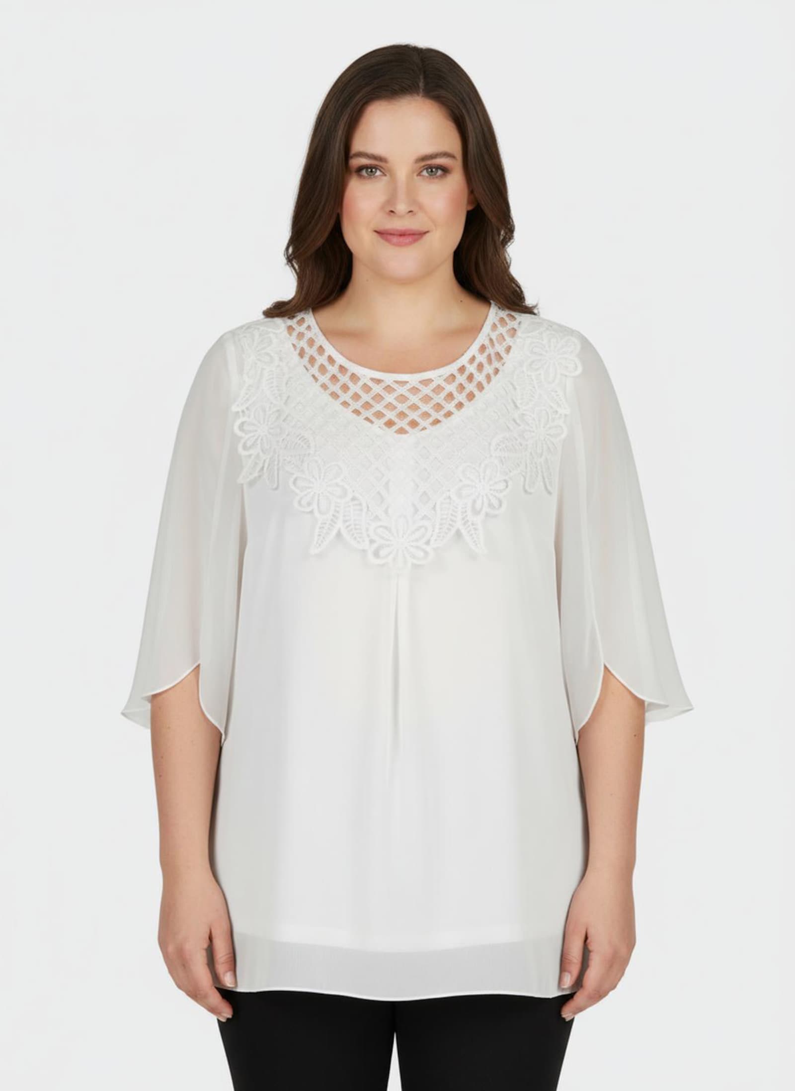 Spitzentunika mit blickdicht unterlegtem Body - ecru