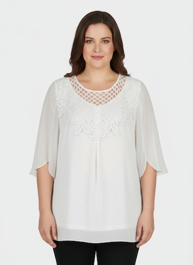 Spitzentunika mit blickdicht unterlegtem Body - ecru