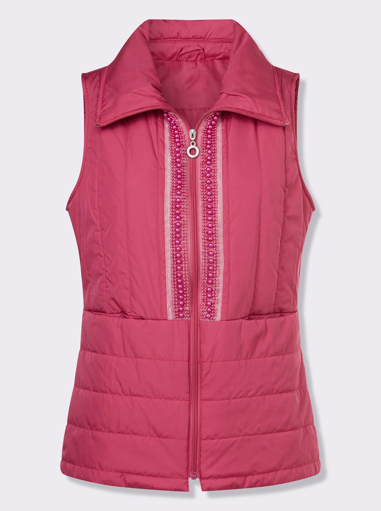 Steppweste mit Zierperlen am Reißverschluss - fuchsia