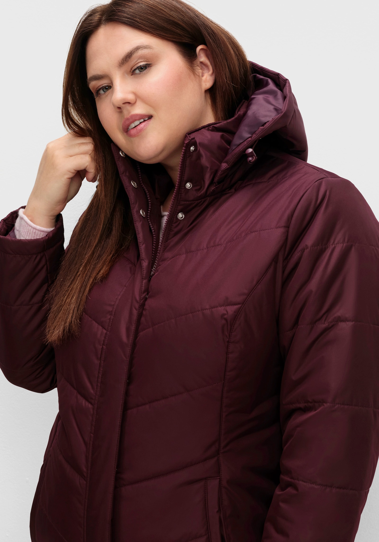 Longjacke mit abnehmbarer Kapuze - bordeaux