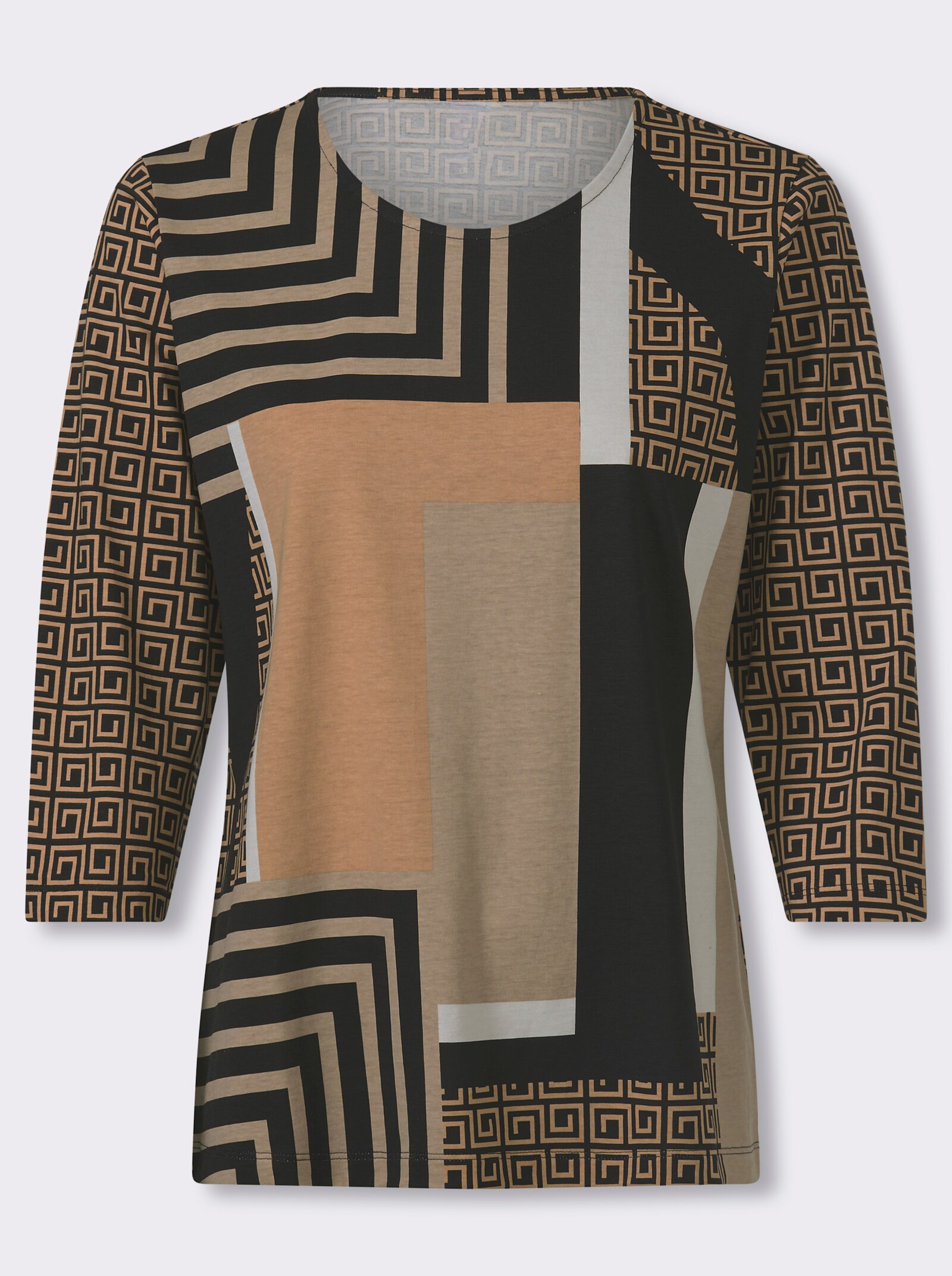 3/4-Arm-Shirt mit verschiedenen Grafik-Prints - camel-schwarz-bedruckt