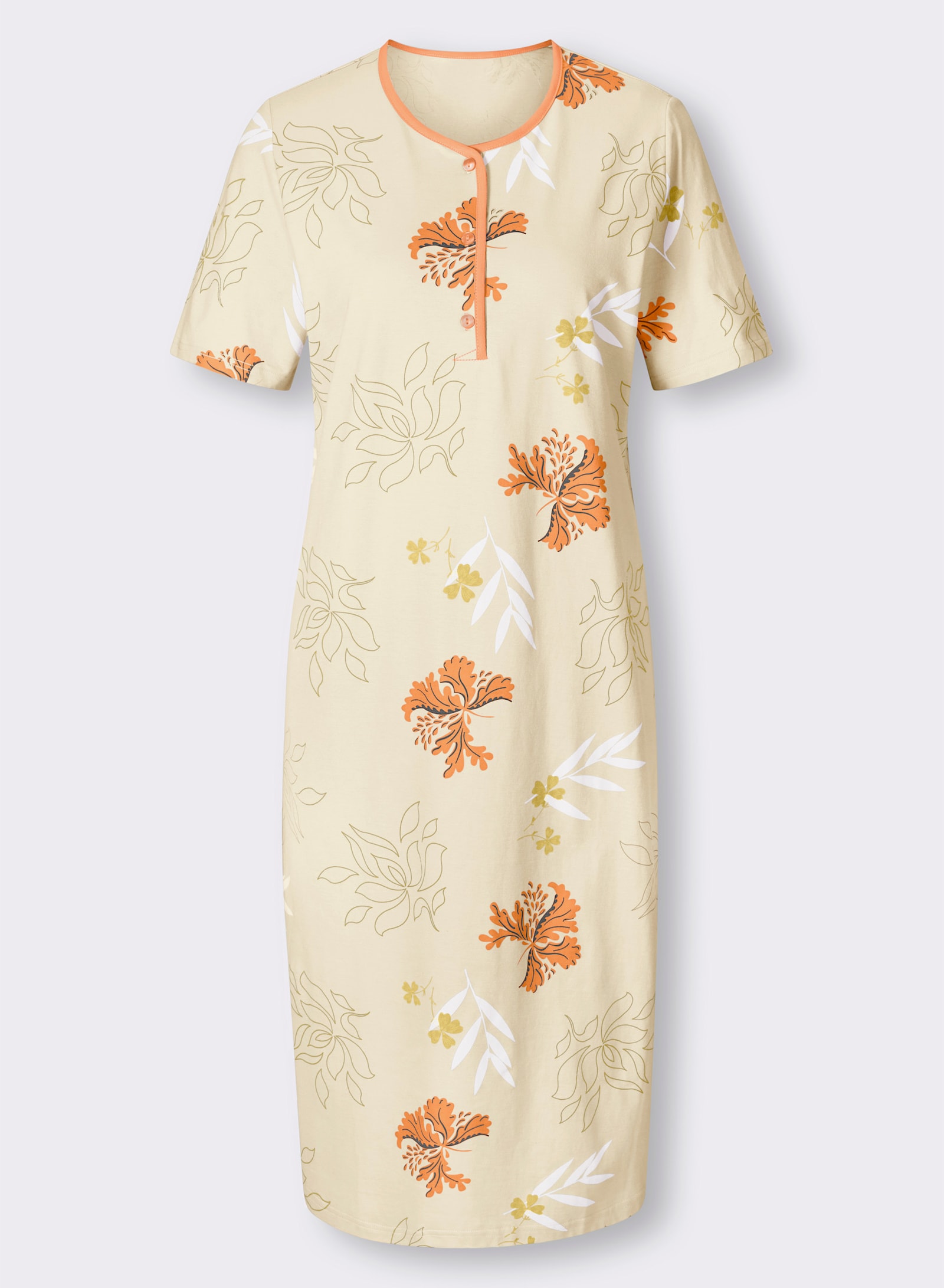 Ascafa Nachthemden im Doppelpack, floraler Print - vanille + vanille-bedruckt