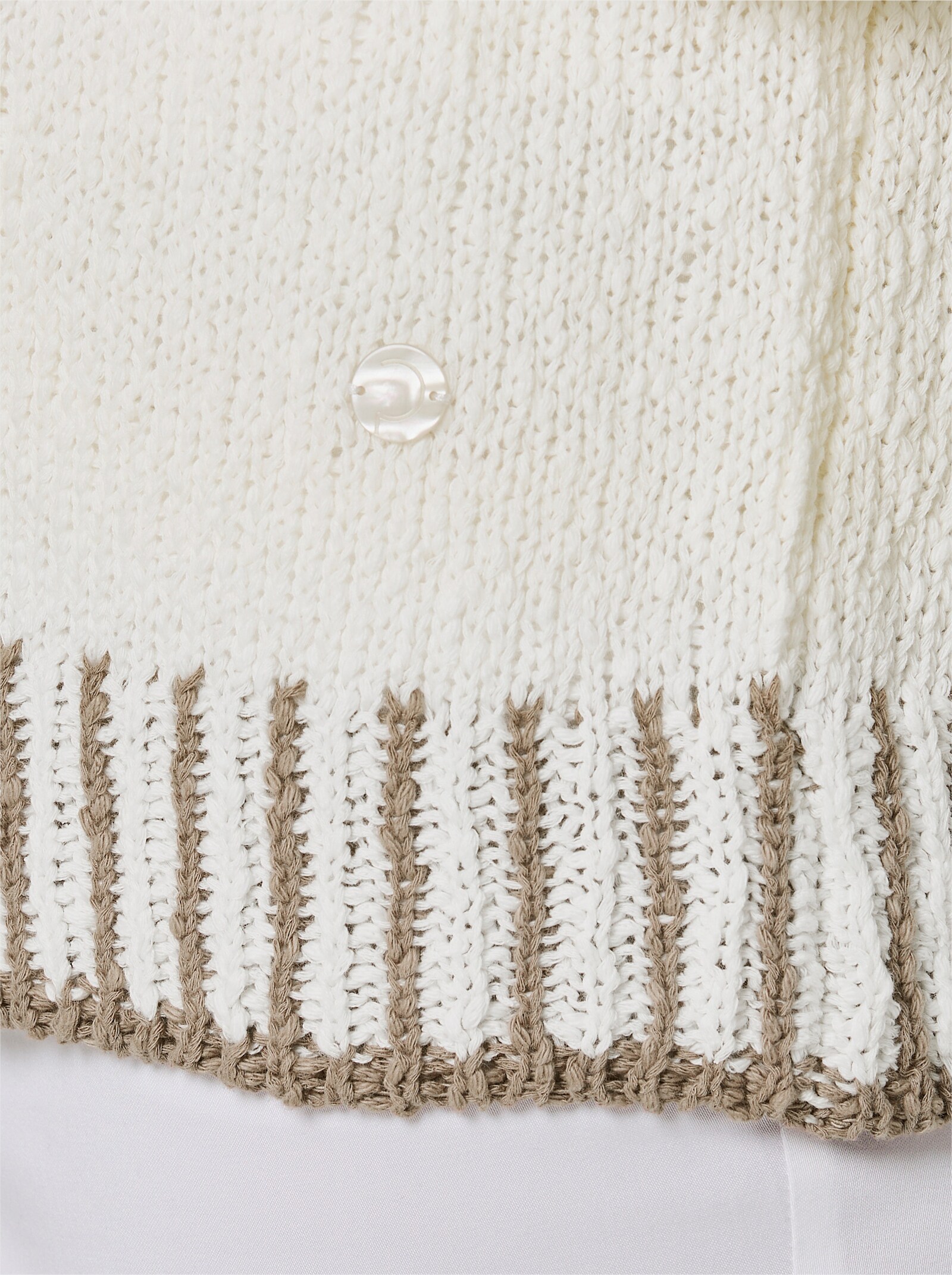 CREATION L PREMIUM Strickjacke mit Kontrast-Streifen - ecru
