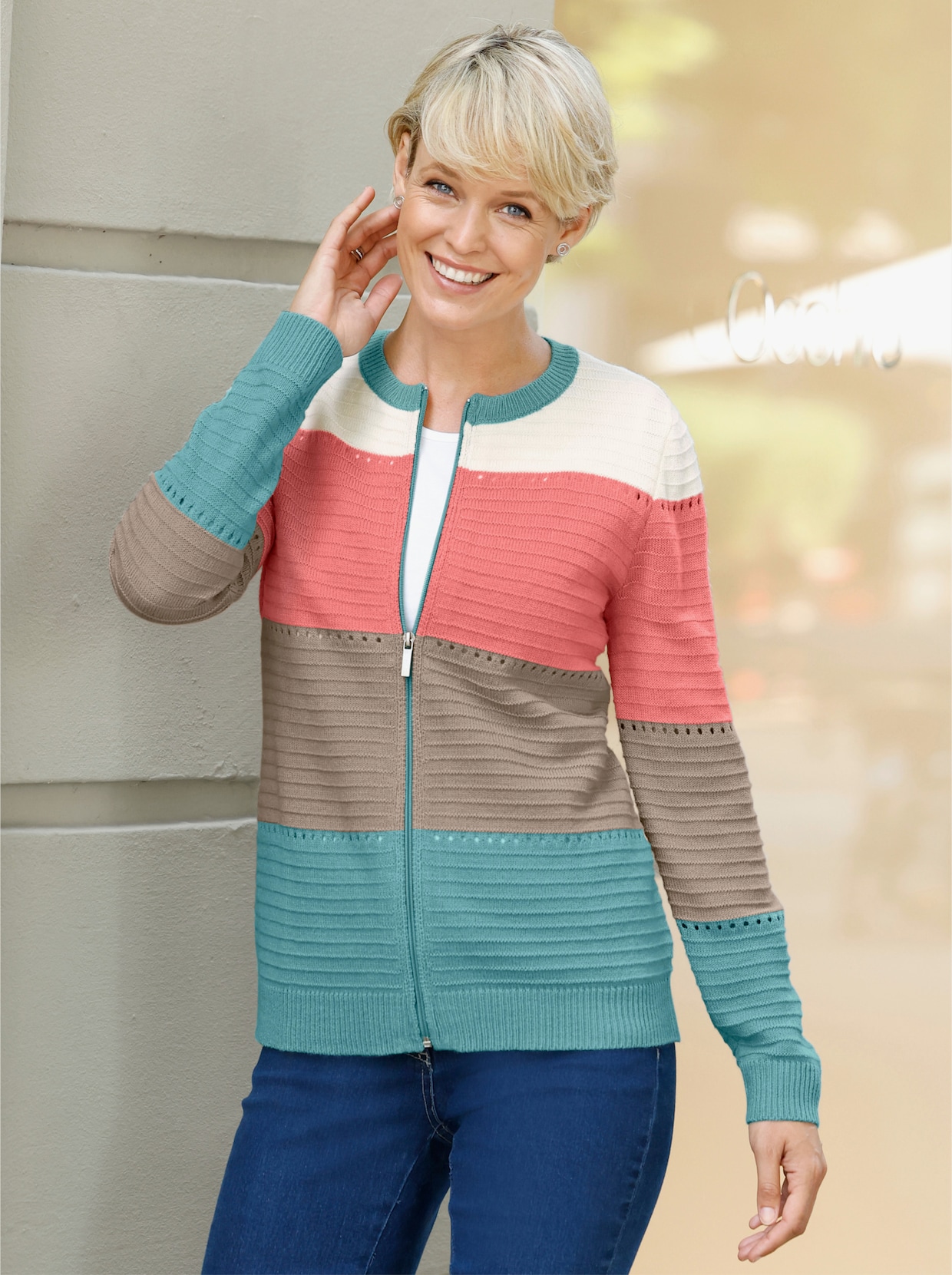Vest - ecru/oceaan gedessineerd