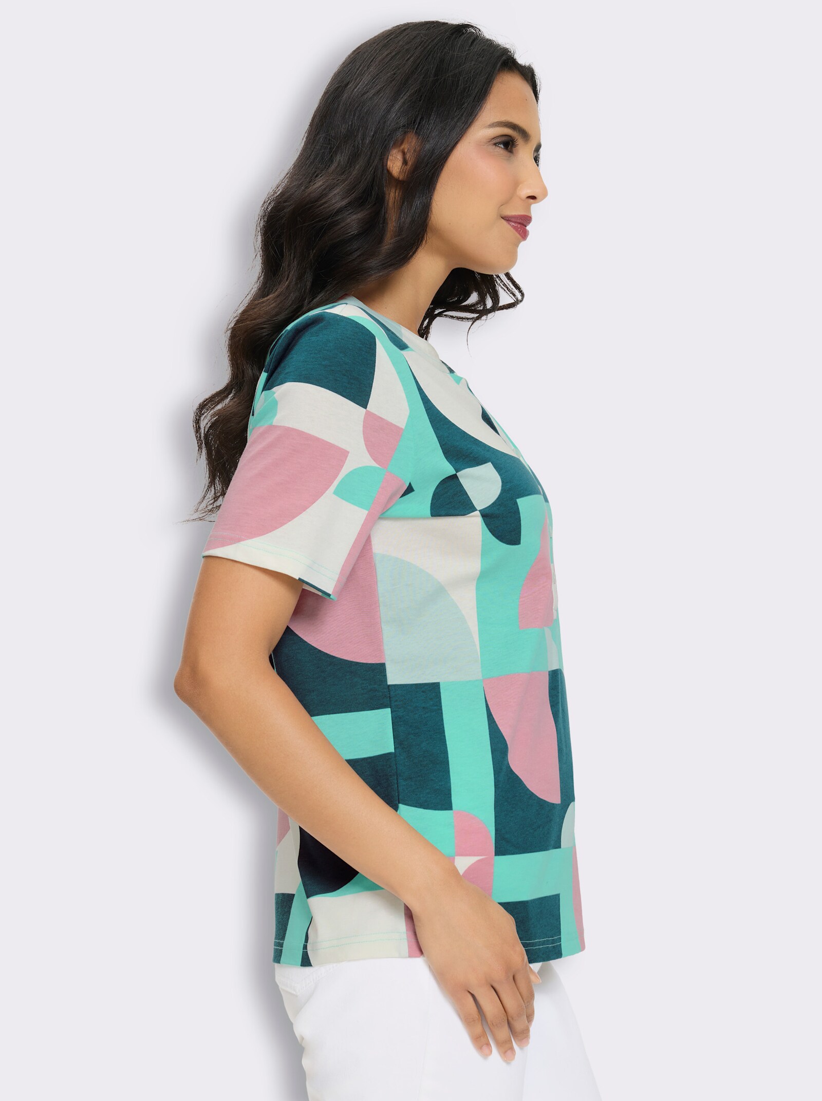Kurzarmshirt mit Grafik-Print - petrol-blaugrün-bedruckt