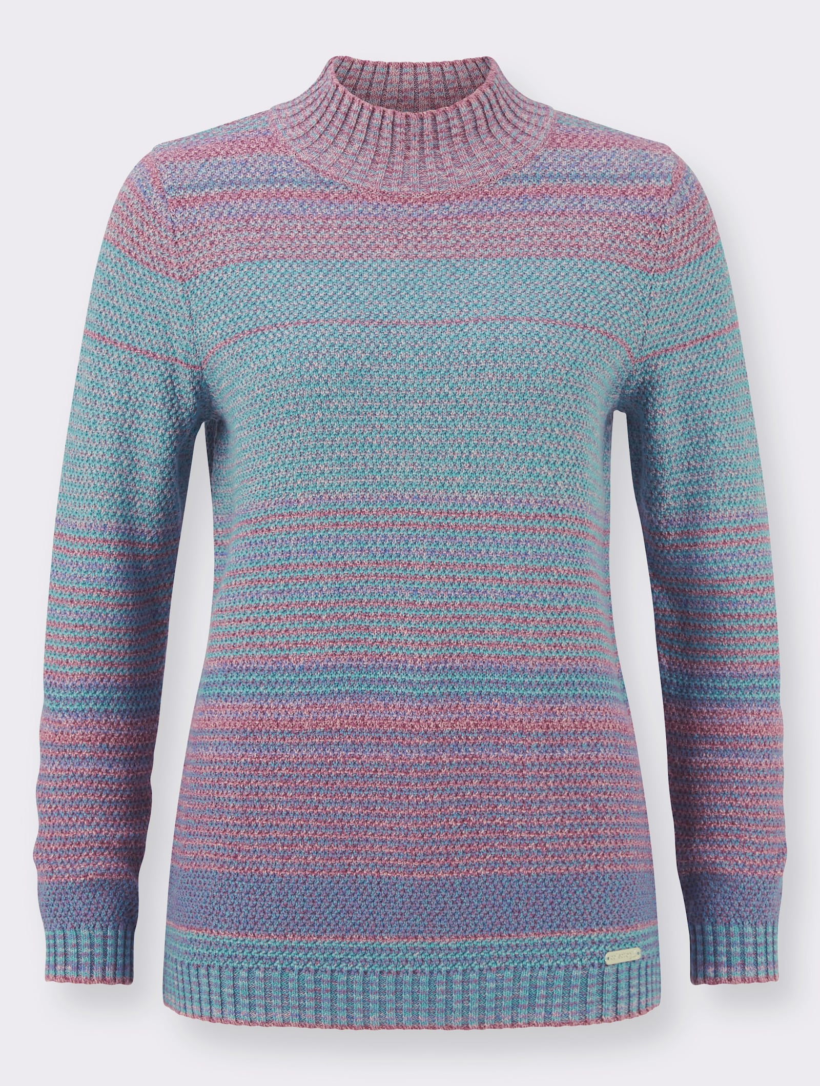 Langarm-Pullover mit Strukturmuster - ozean-gestreift