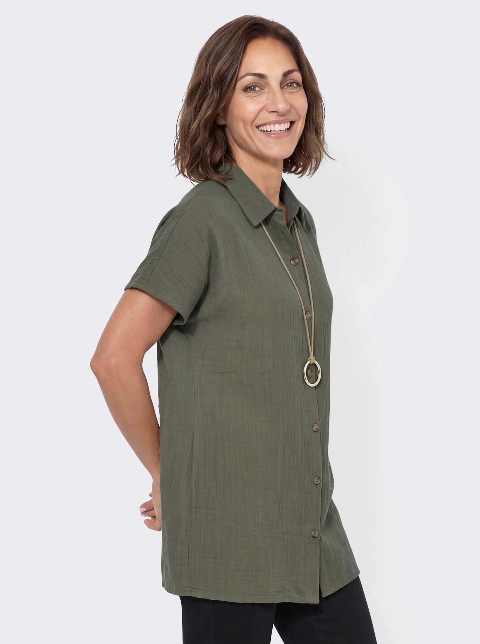 Longbluse mit Knopfleiste - khaki