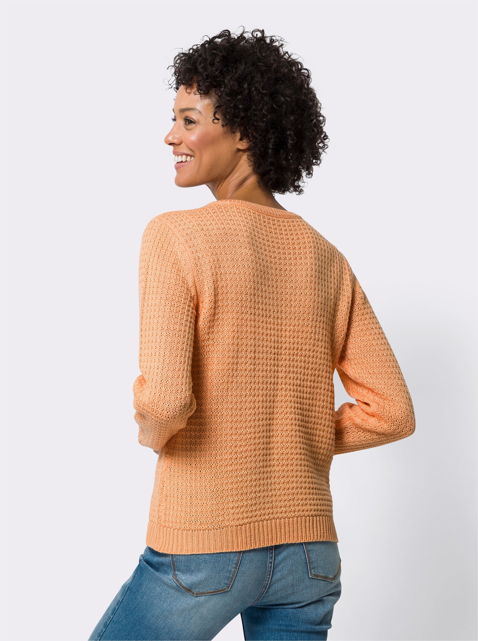 Langarm-Pullover mit Struktur-Strickmuster - apricot