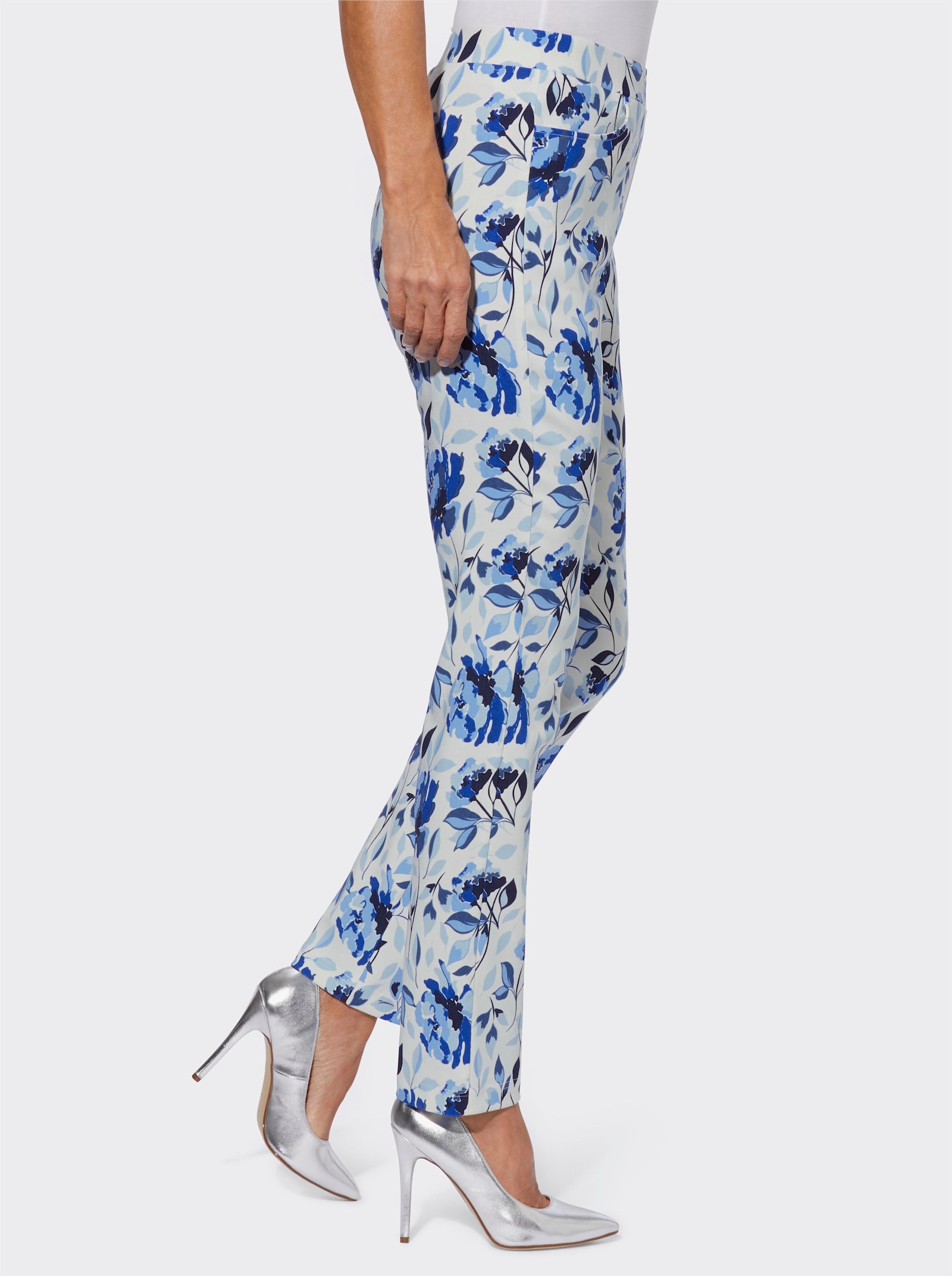 Bengalinebroek met bloemenprint - wit/marine geprint