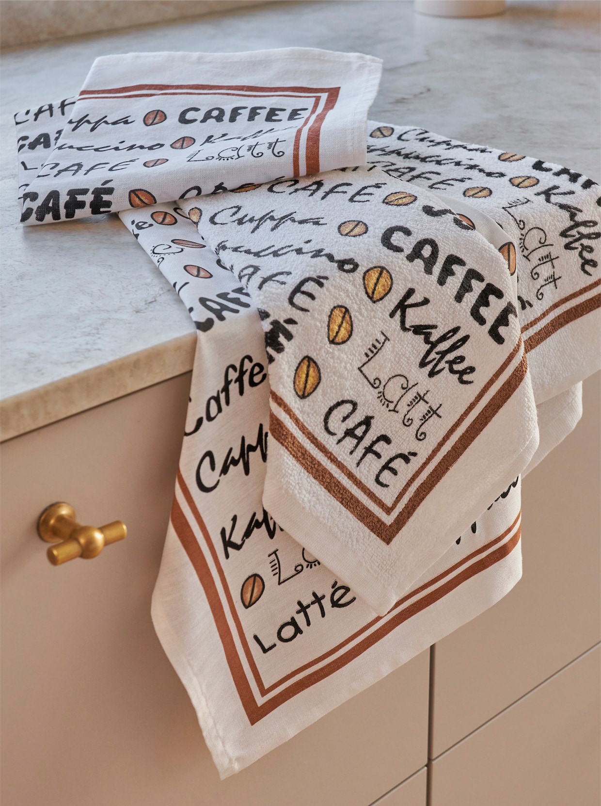 Küchentuch mit Kaffeemotiven - ecru-schwarz-bedruckt