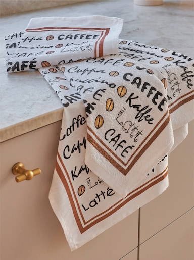 Küchentuch mit Kaffeemotiven - ecru-schwarz-bedruckt