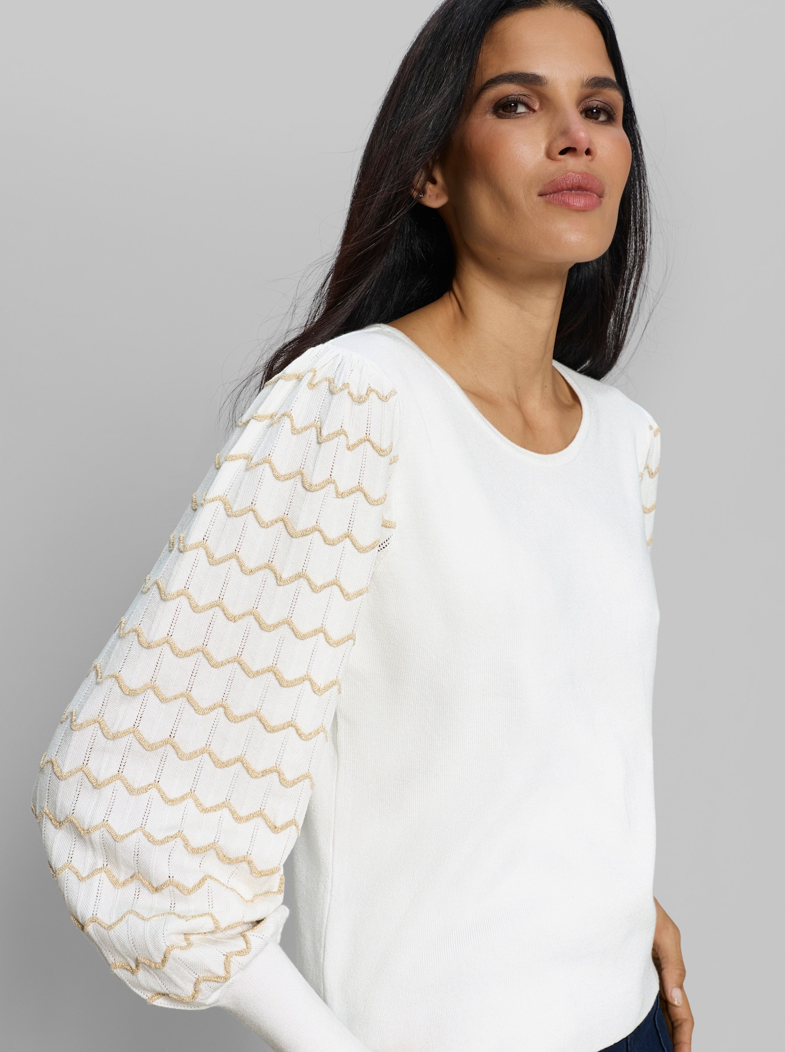 heine Feinstrickpullover mit Zickzack-Muster - ecru
