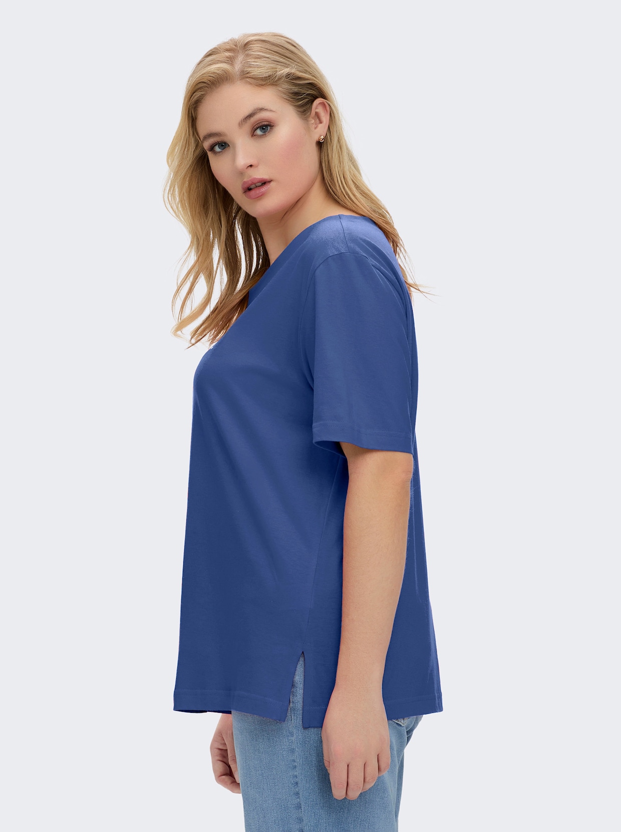 Kurzarmshirt mit Muschel-Druck - royalblau