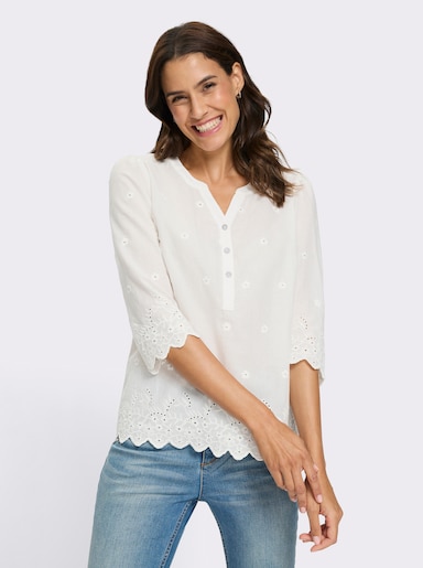 Baumwollbluse mit gebogten Abschlüssen - ecru