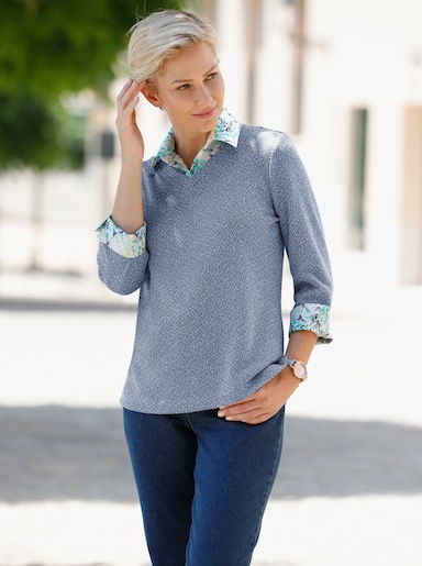 2-in-1-Shirt - jeansblau-meliert