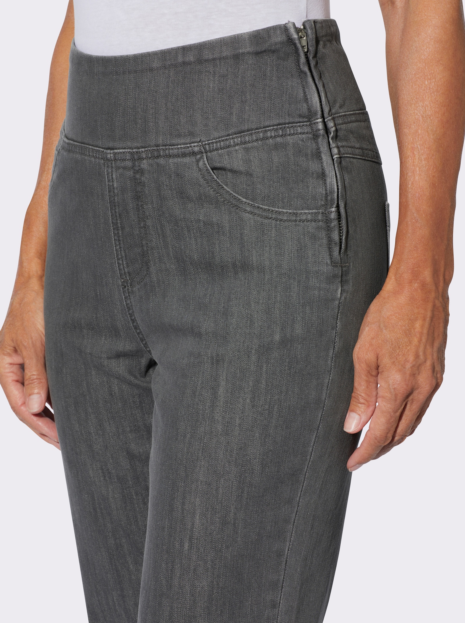 Gerade Jeans mit hohem Bund - grey-denim