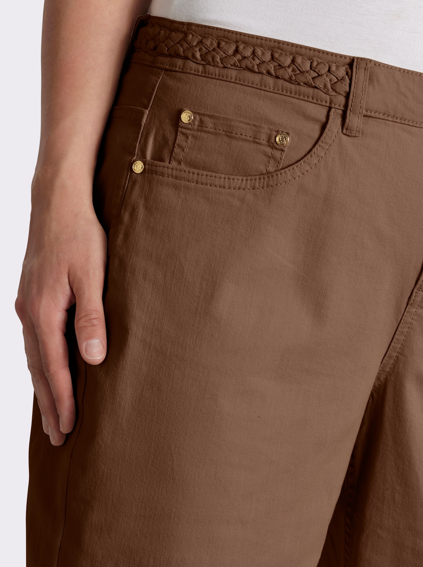 sheego Bootcuthose mit Flechtdetail am Bund - braun