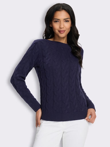 Langarm-Pullover mit Zopfmuster - marine