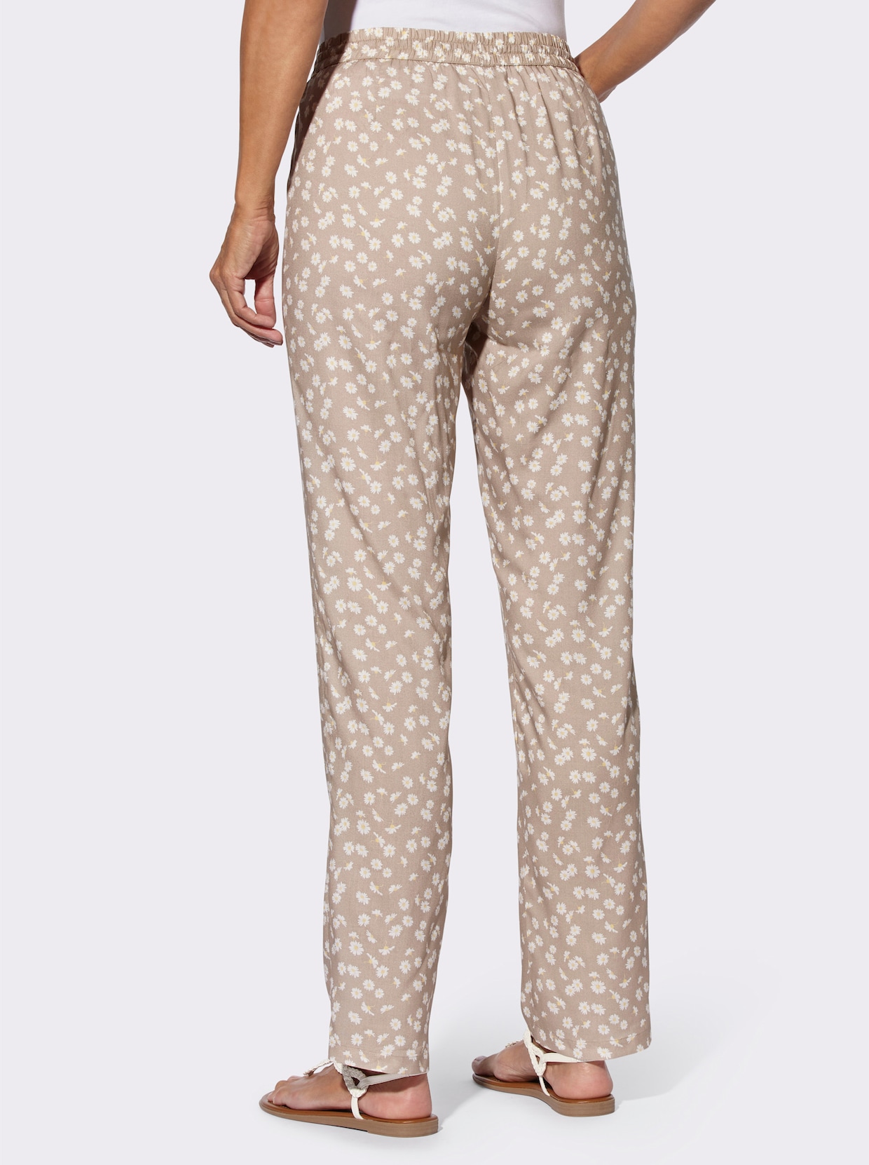 comfortbroek - beige/wit geprint
