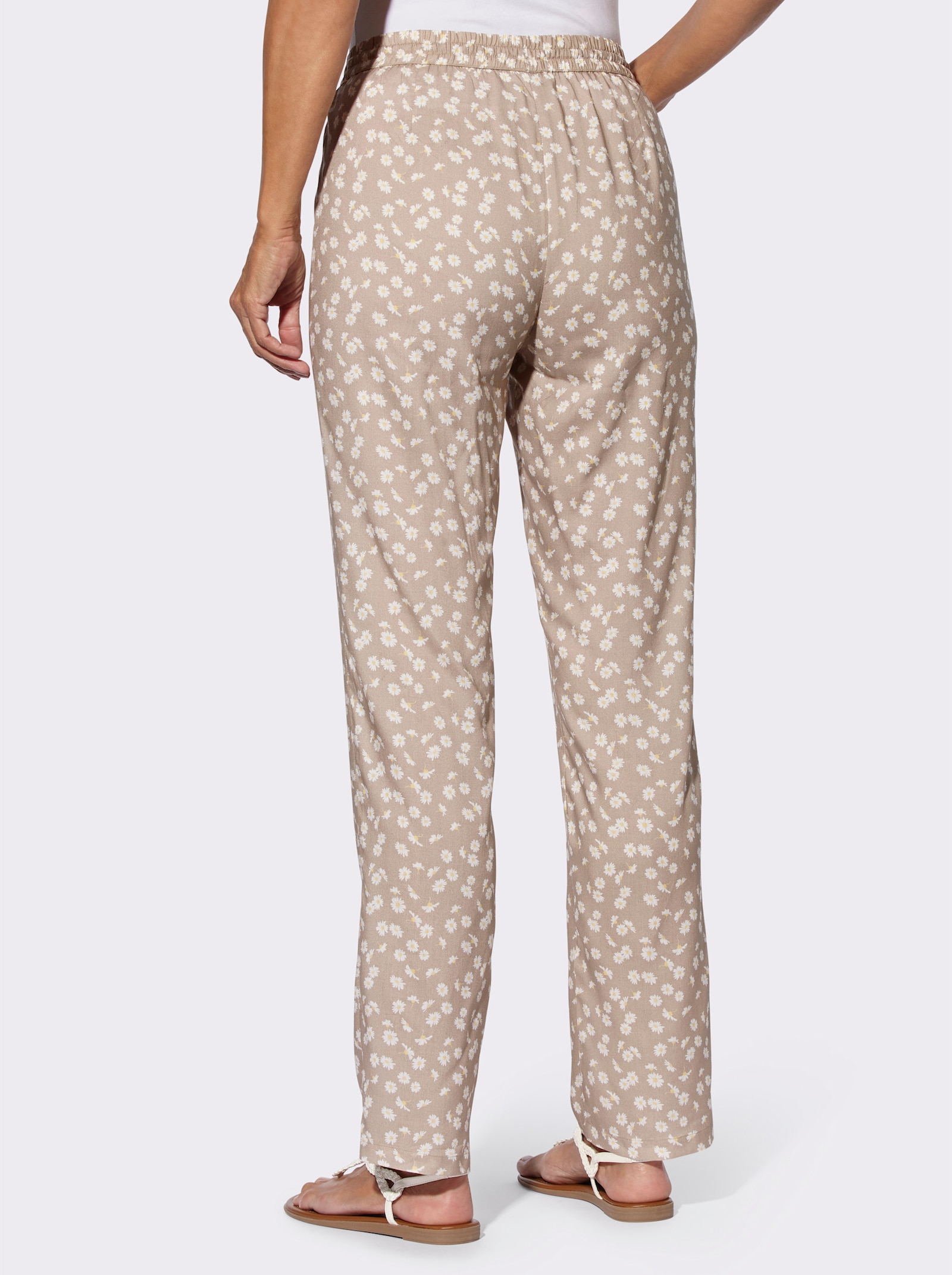 Schlupfhose im Blümchen-Dessin - beige-weiss-bedruckt