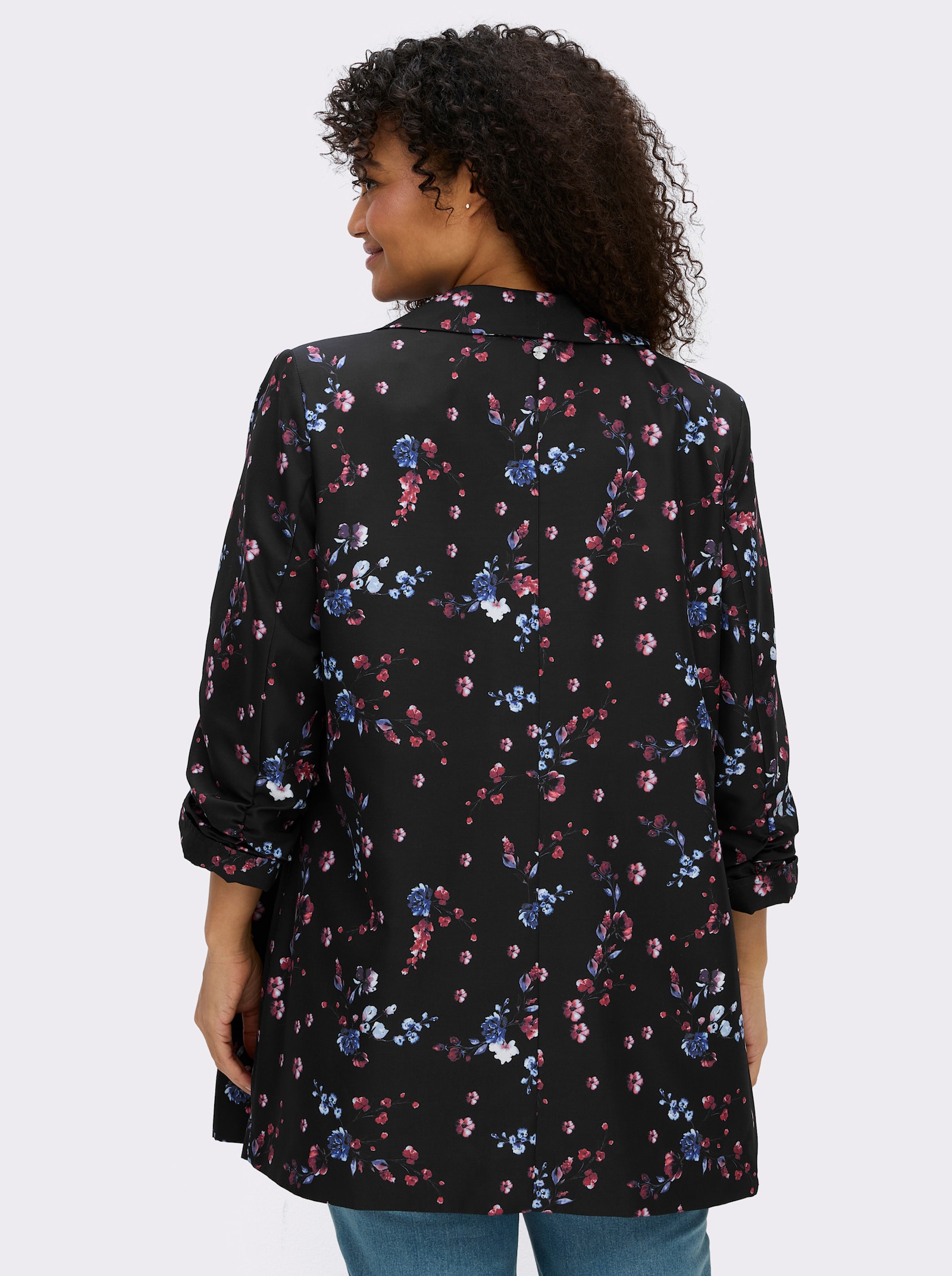 sheego Blazer mit Blumen-Alloverprint - schwarz-koralle-bedruckt