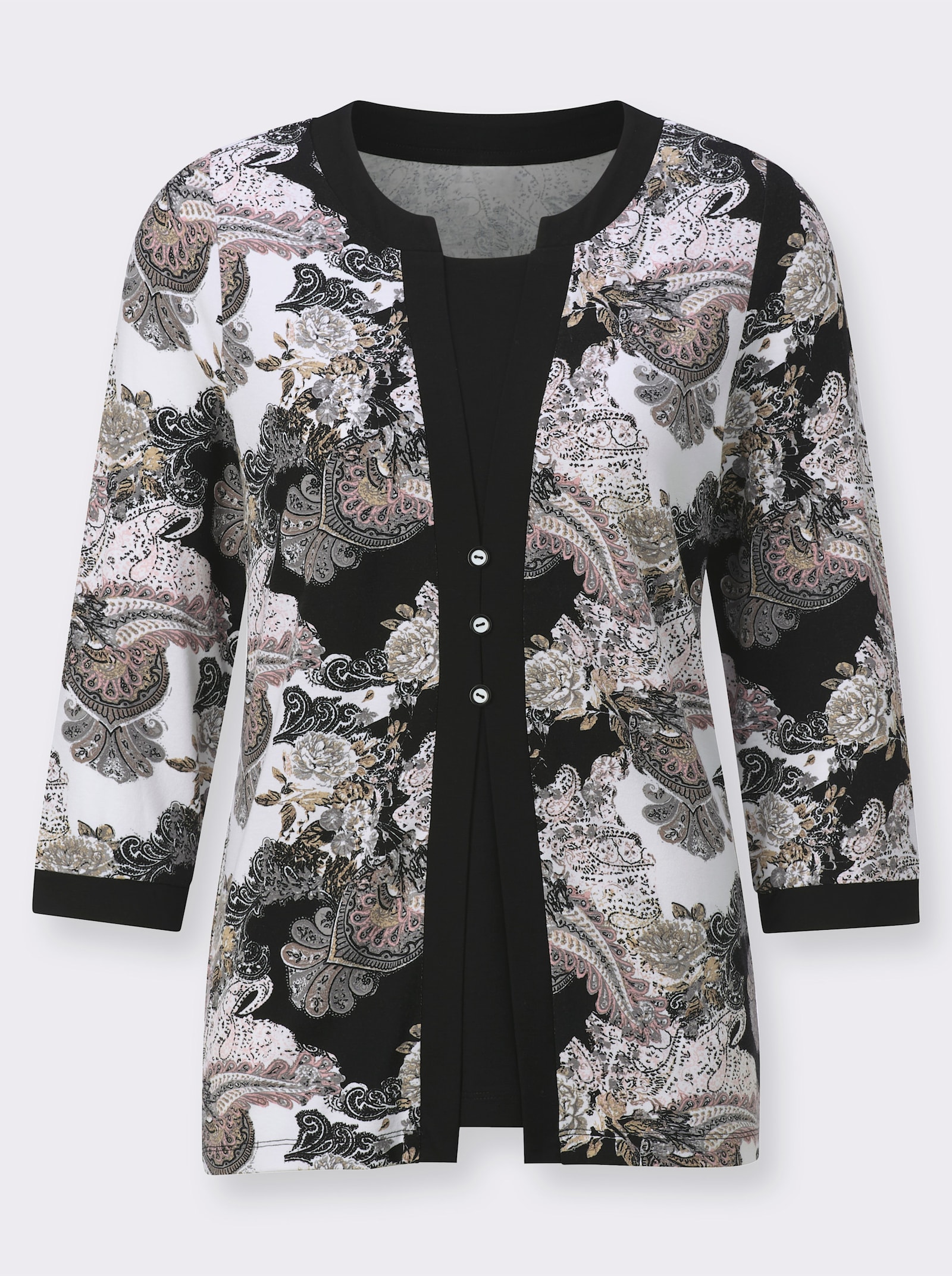 2-in-1-shirt met stretch - hortensia/grijs bedrukt