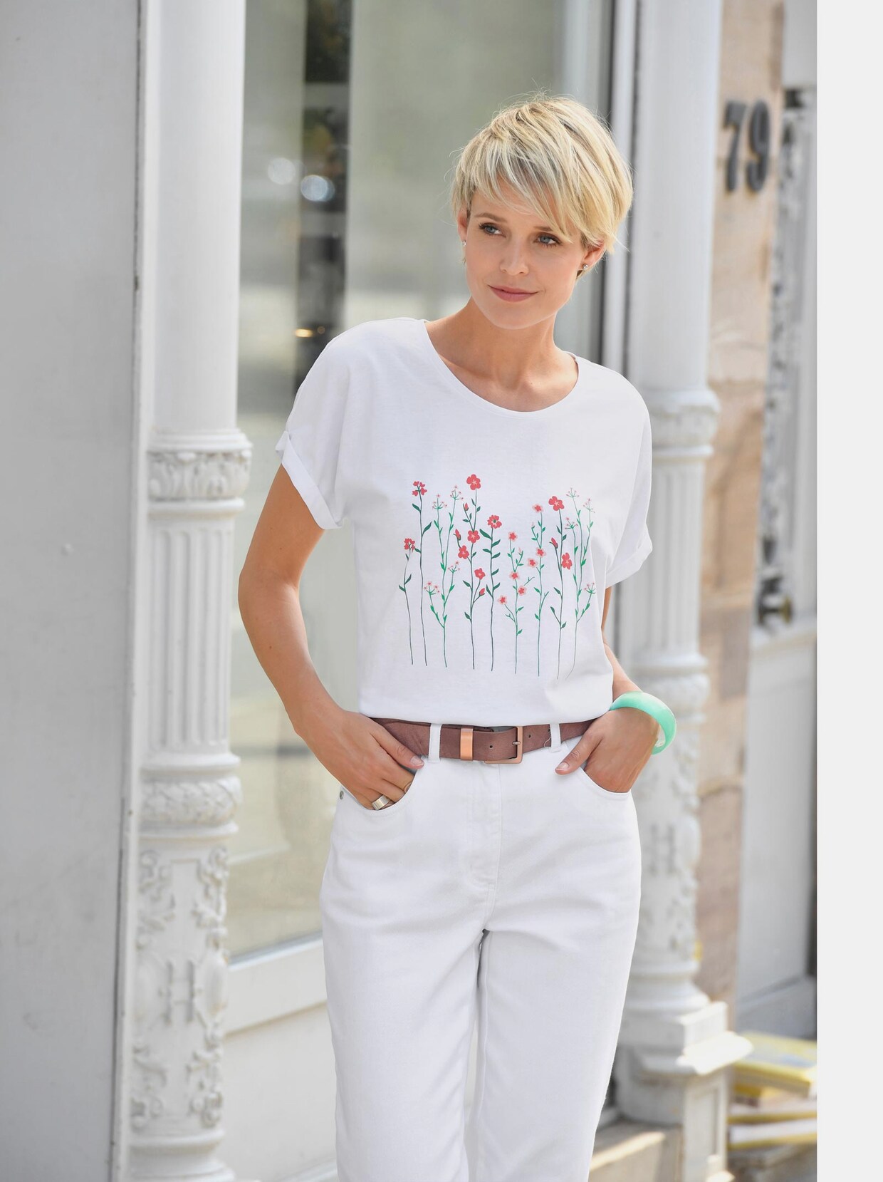 Shirt met ronde hals - wit geprint