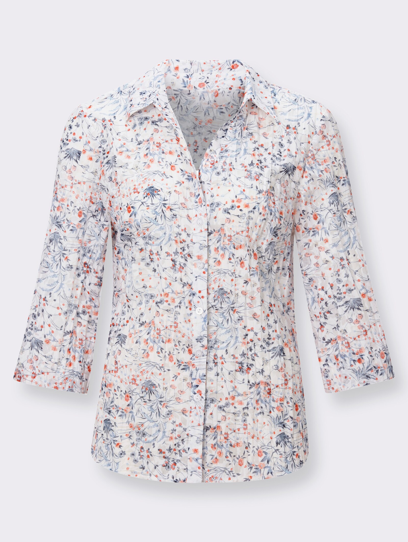 Kurzarmbluse Ausbrenner-Qualität, teils transparent - rot-gemustert