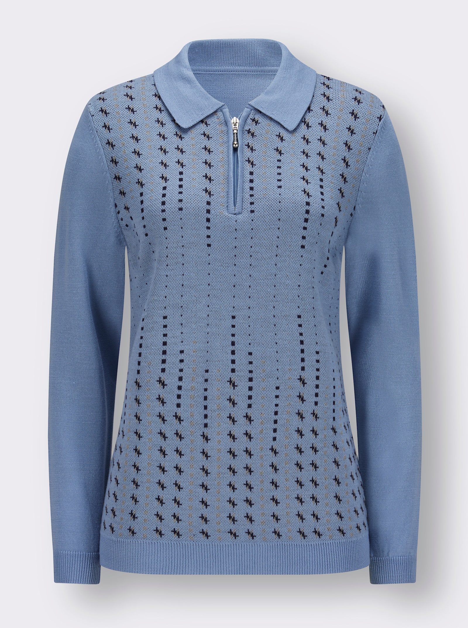 Polopullover , Ärmel und Rückenteil einfarbig - bleu-marine-gemustert