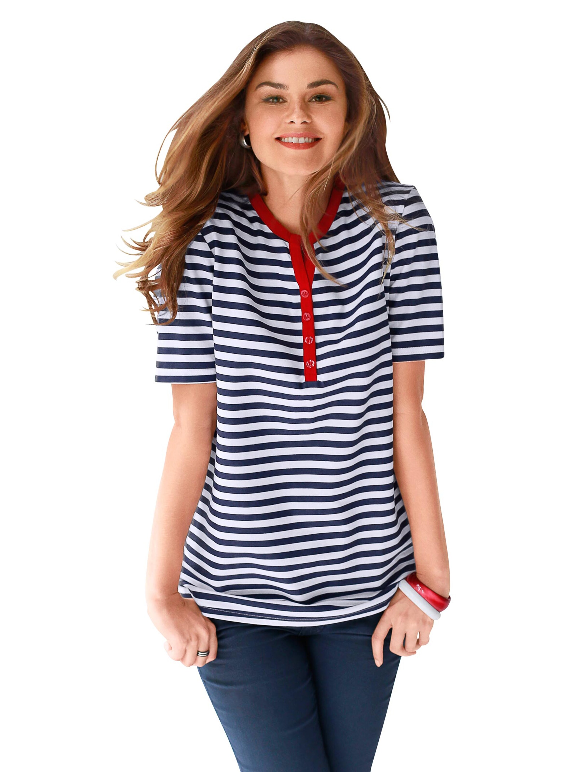 Shirt - weiß-marine-gestreift