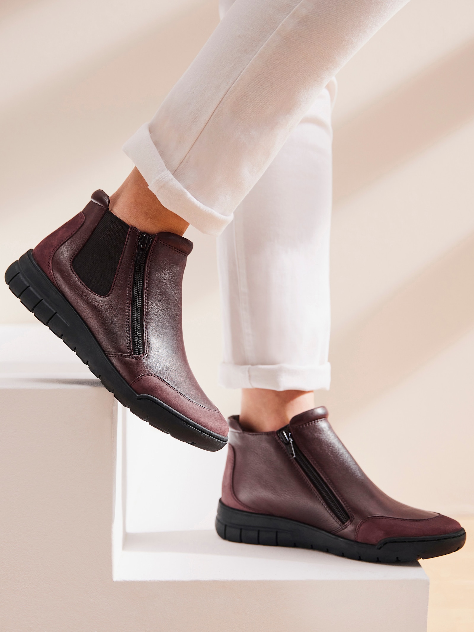 airsoft modern+ Stiefelette mit 2 Reißverschlüssen - bordeaux