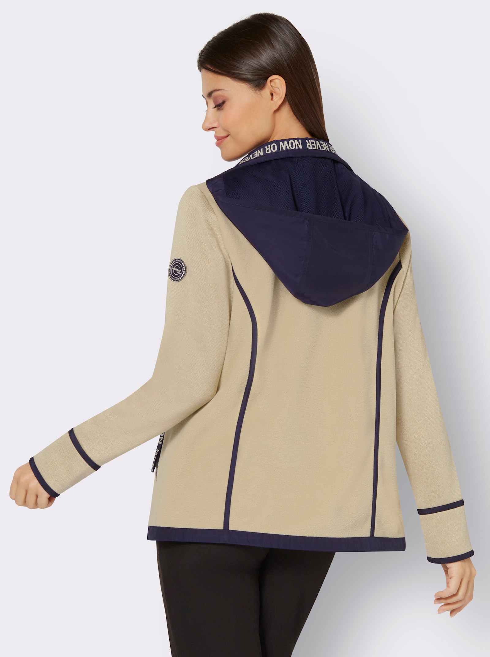 Fleecejacke mit Strickfleece-Ärmeln - sand-marine