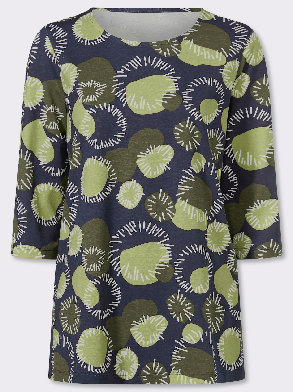 Dlhé tričko s 3/4 rukávmi, bavlna - Olivovo-lipovo zelená potlač