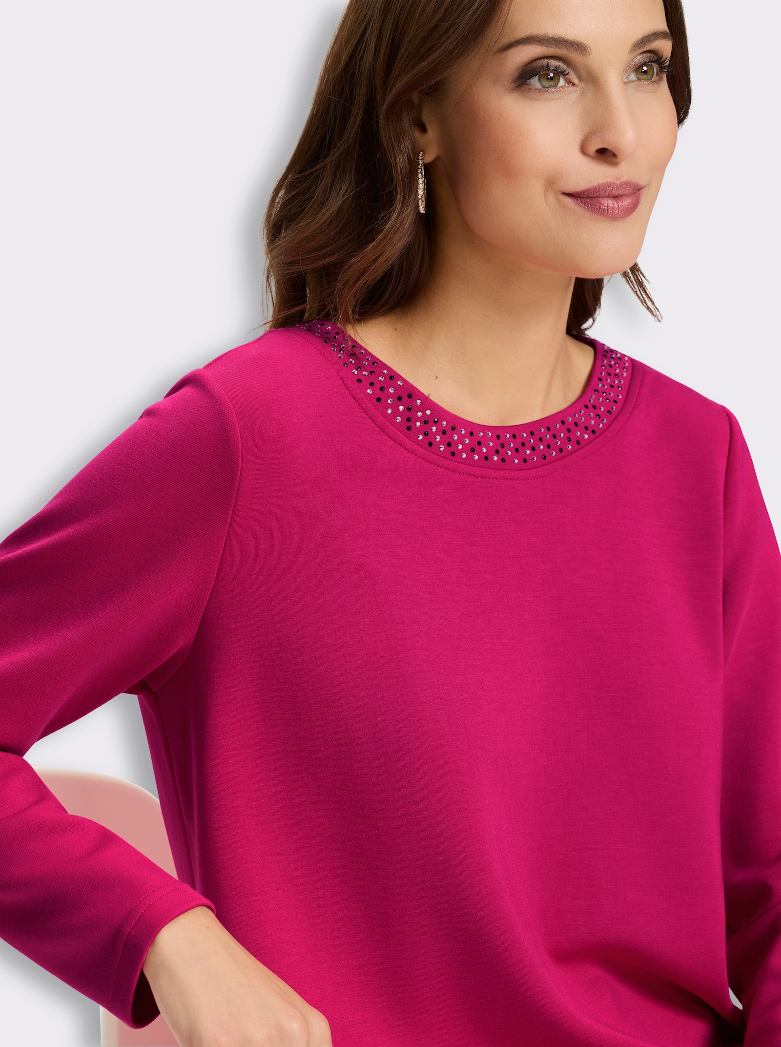 Sweatshirt mit Glitzersteinchen - pink