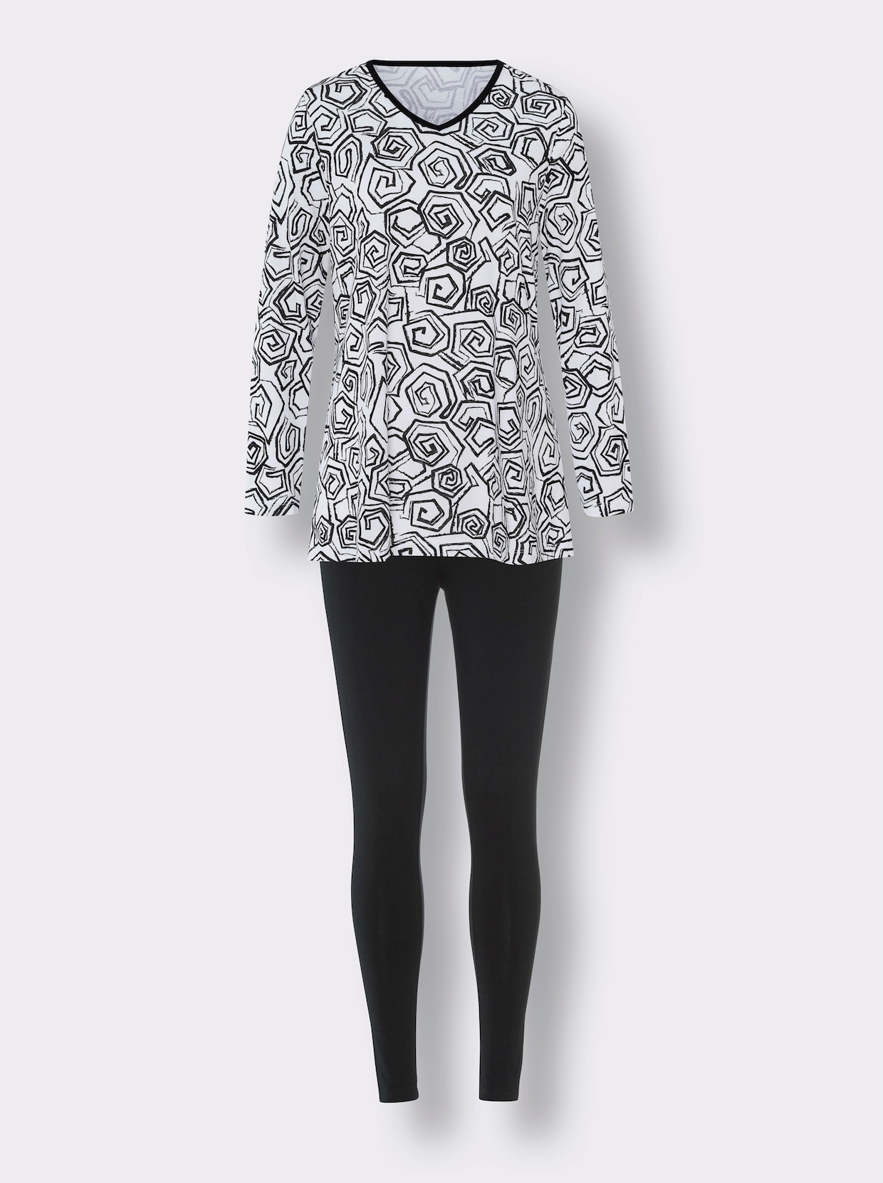 Schlafanzug - weiß-schwarz-bedruckt