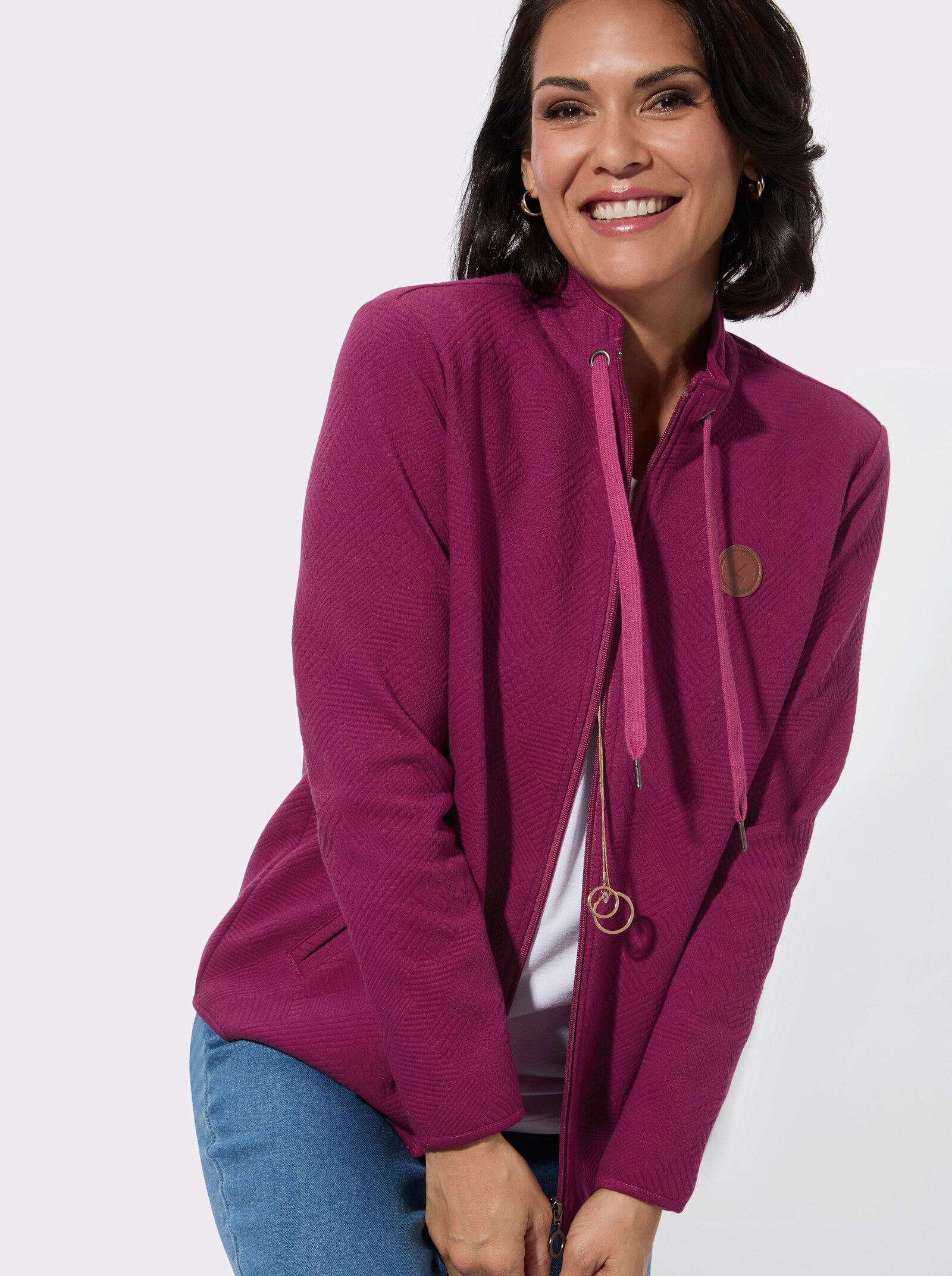 Shirtjacke im Jacquard-Mustermix - malve