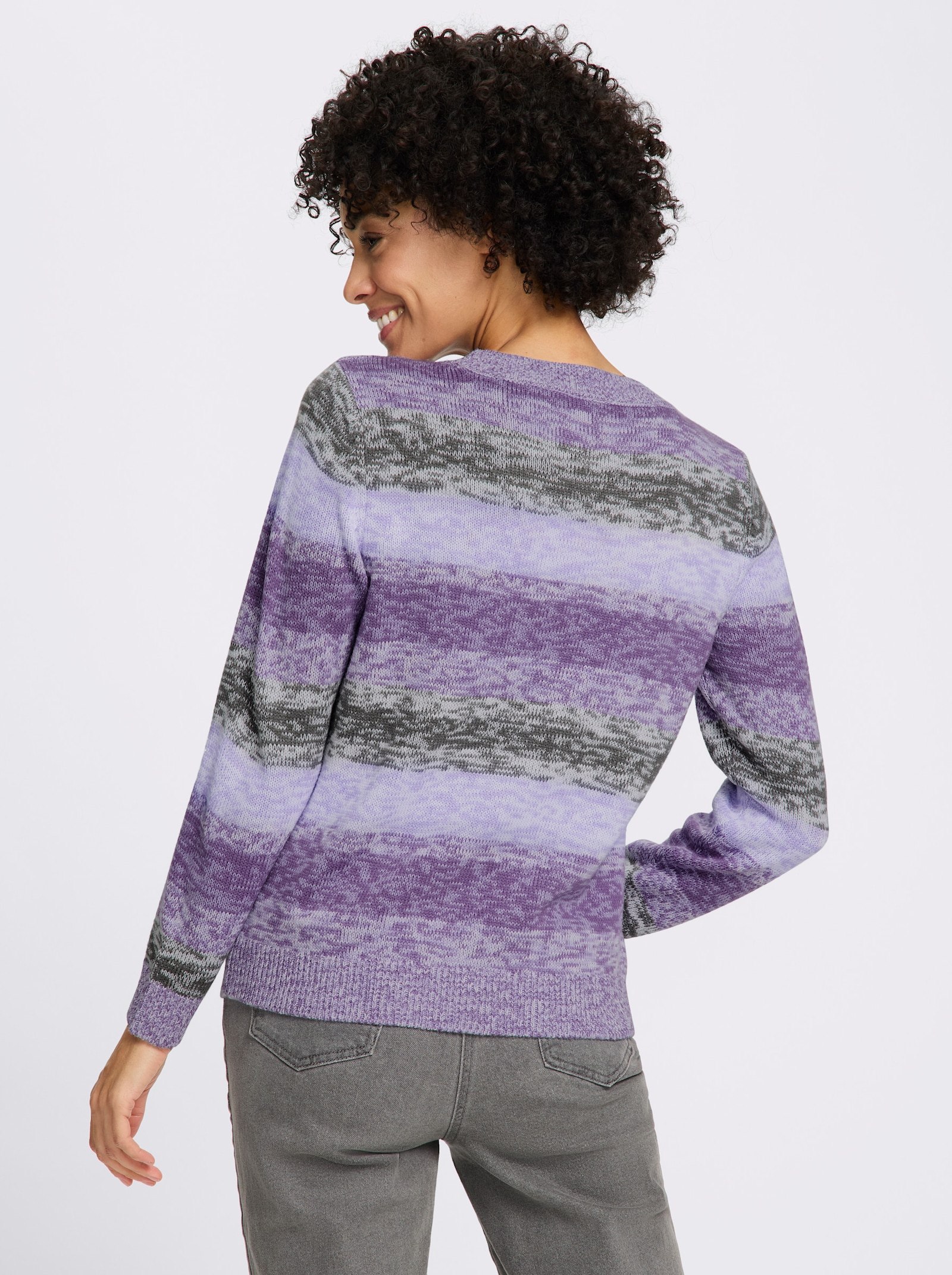 Rundhalspullover im Ringel-Dessin - lila-lavendel-gemustert