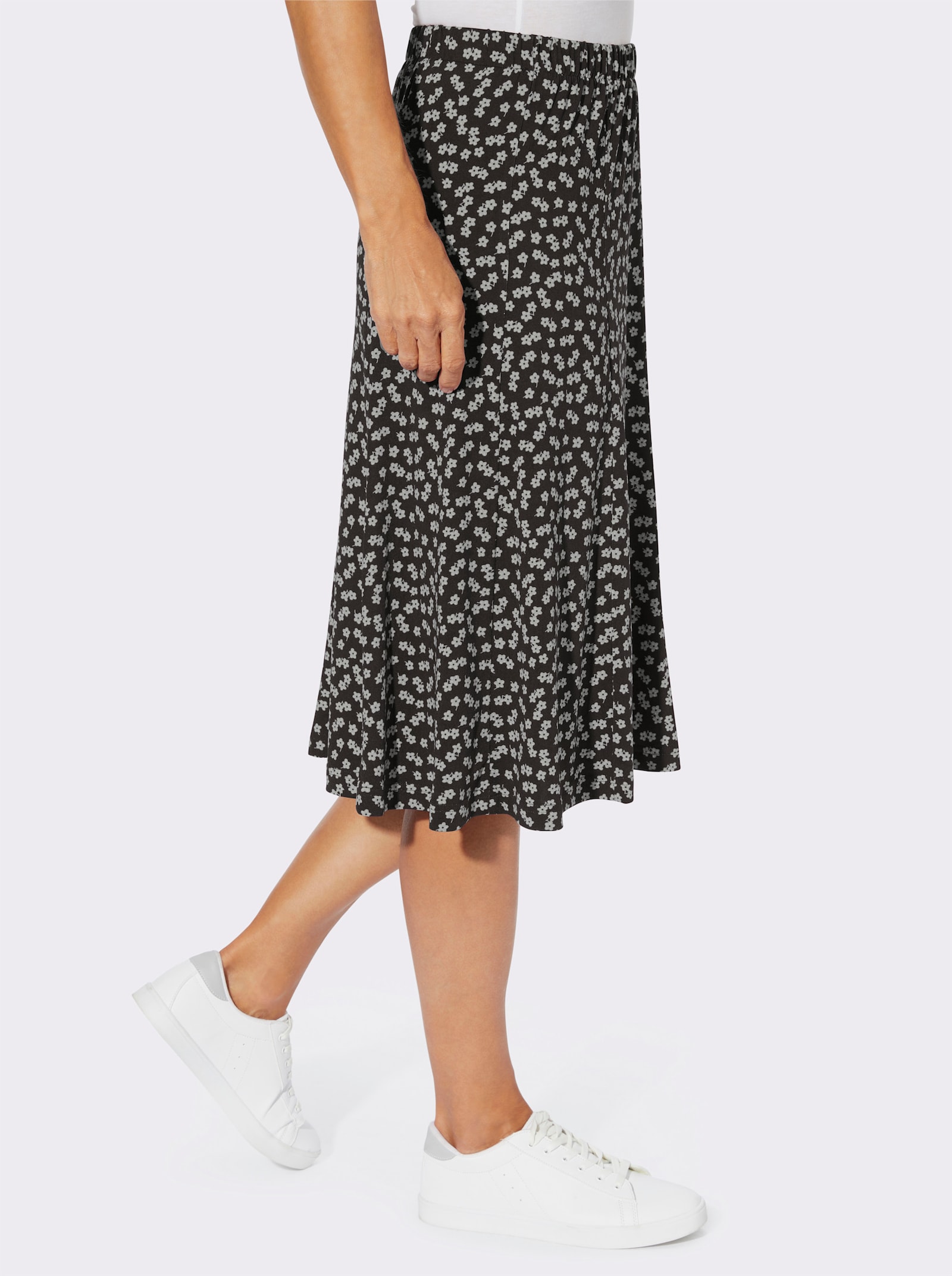 Jerseyrok met bloemetjesprint - zwart/wit geprint